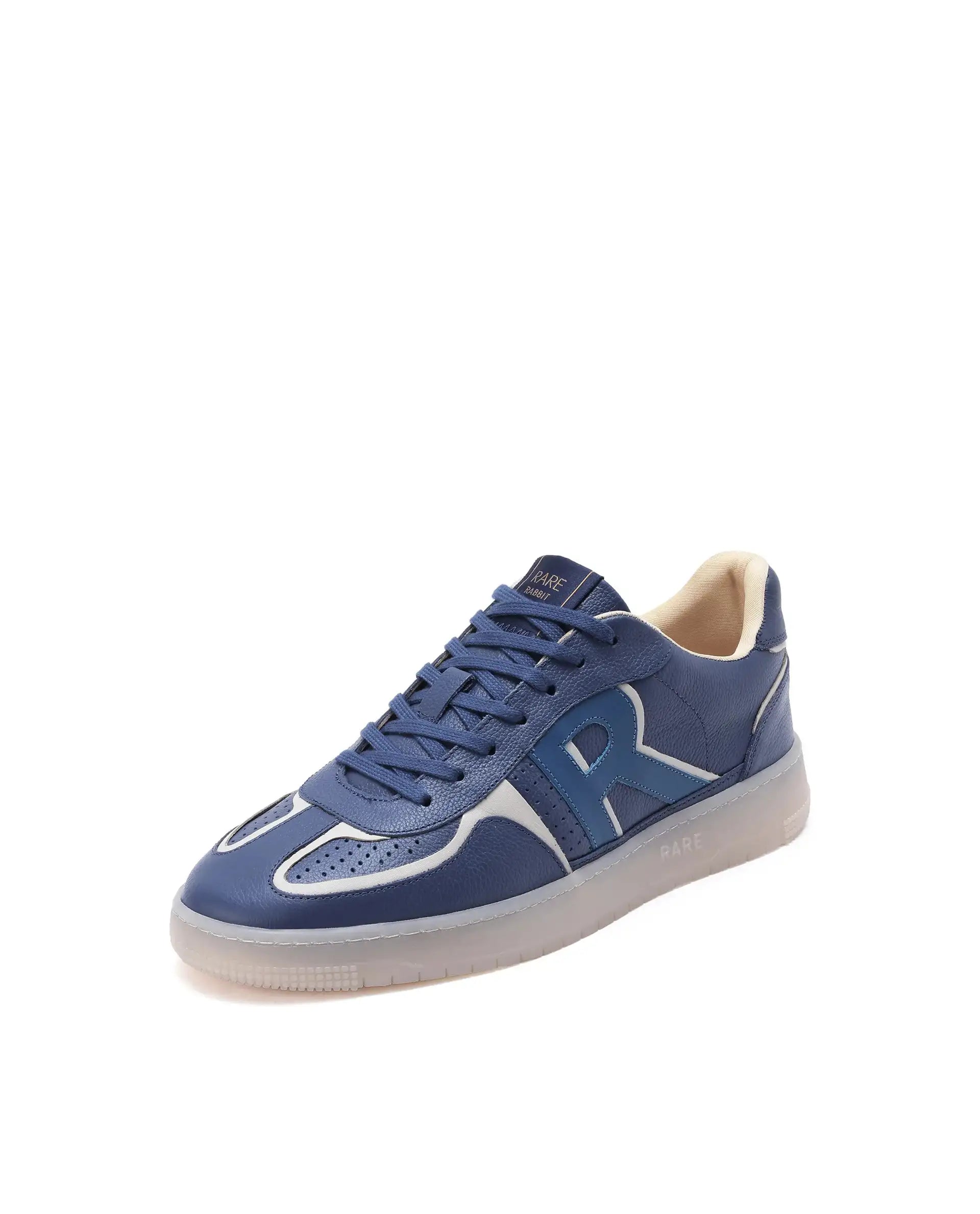 Rare Rabbit Men Ascend Navy Dual Tone Genuine Leather Lace-Up Low Top Sneaker Shoes