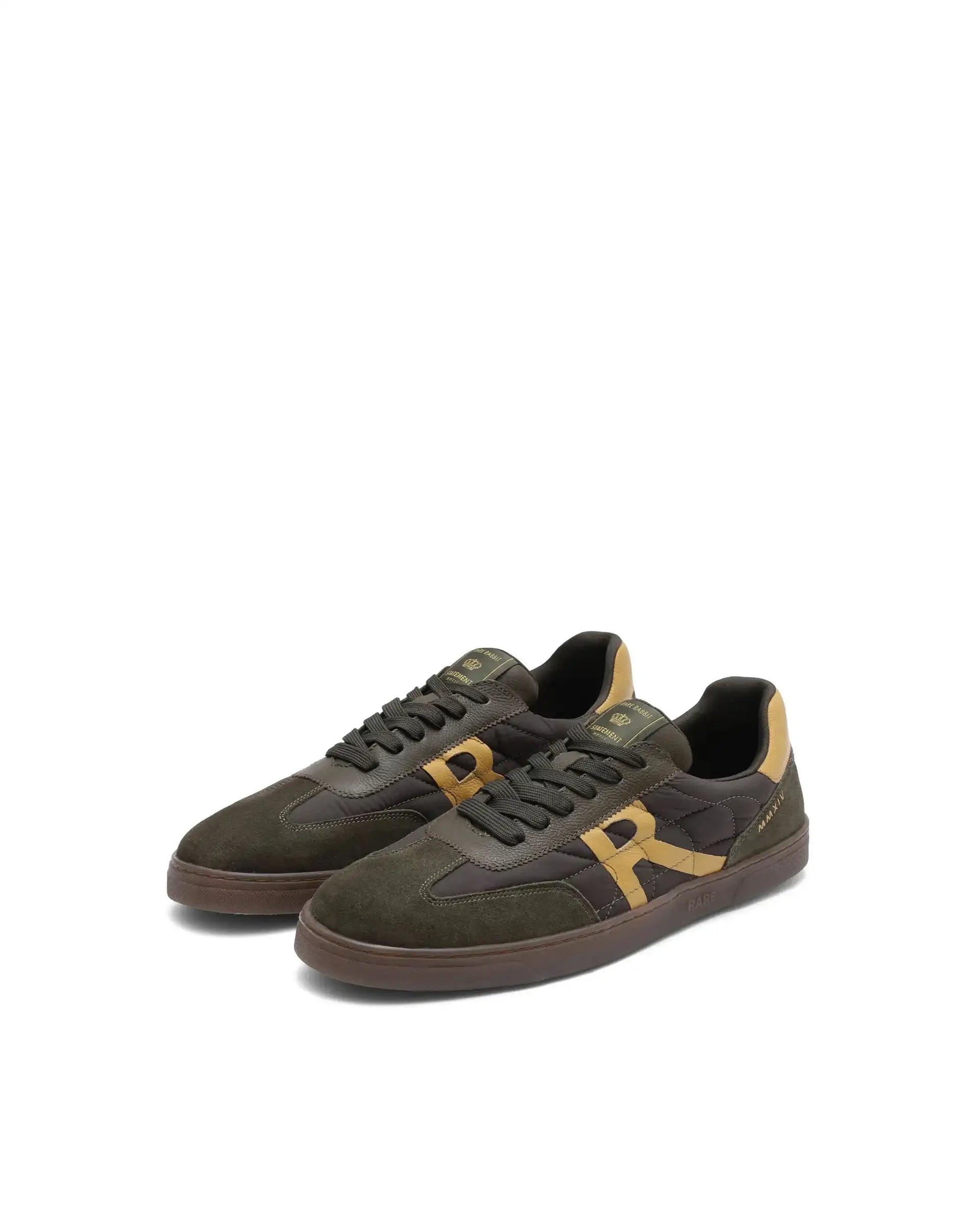 Rare Rabbit Men Atlas Olive Genuine Suede And Parachute Dual Tone Lace-Up Sneaker Shoes