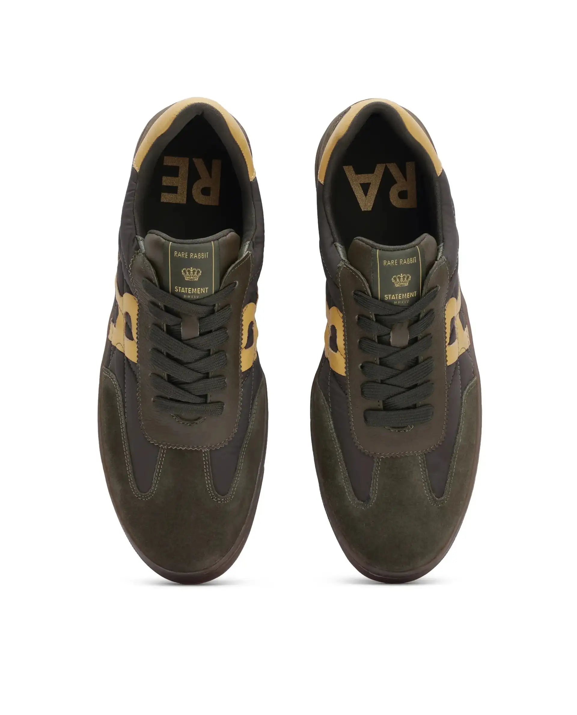 Rare Rabbit Men Atlas Olive Genuine Suede And Parachute Dual Tone Lace-Up Sneaker Shoes