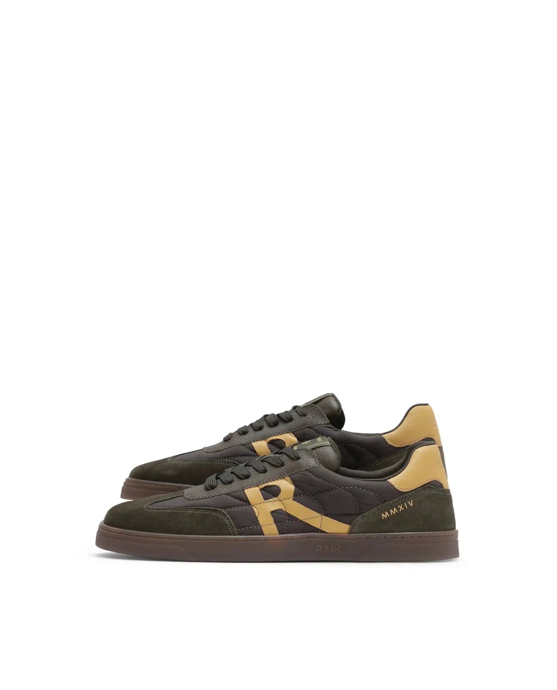 Rare Rabbit Men Atlas Olive Genuine Suede And Parachute Dual Tone Lace-Up Sneaker Shoes