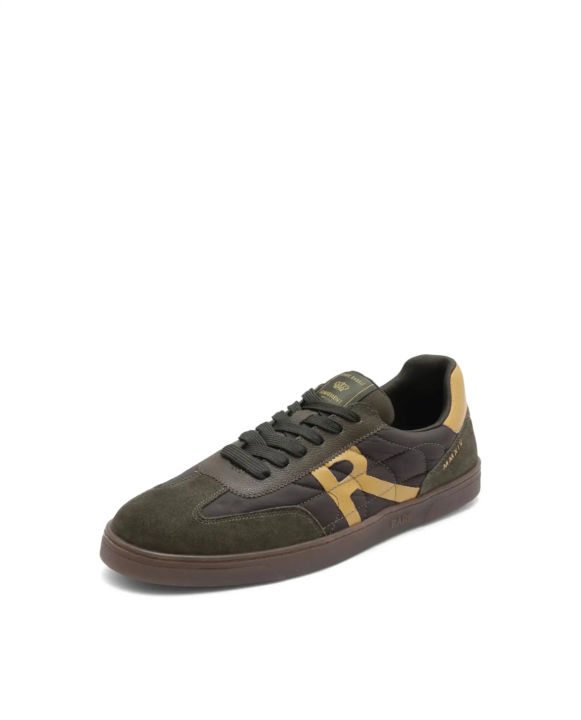 Rare Rabbit Men Atlas Olive Genuine Suede And Parachute Dual Tone Lace-Up Sneaker Shoes