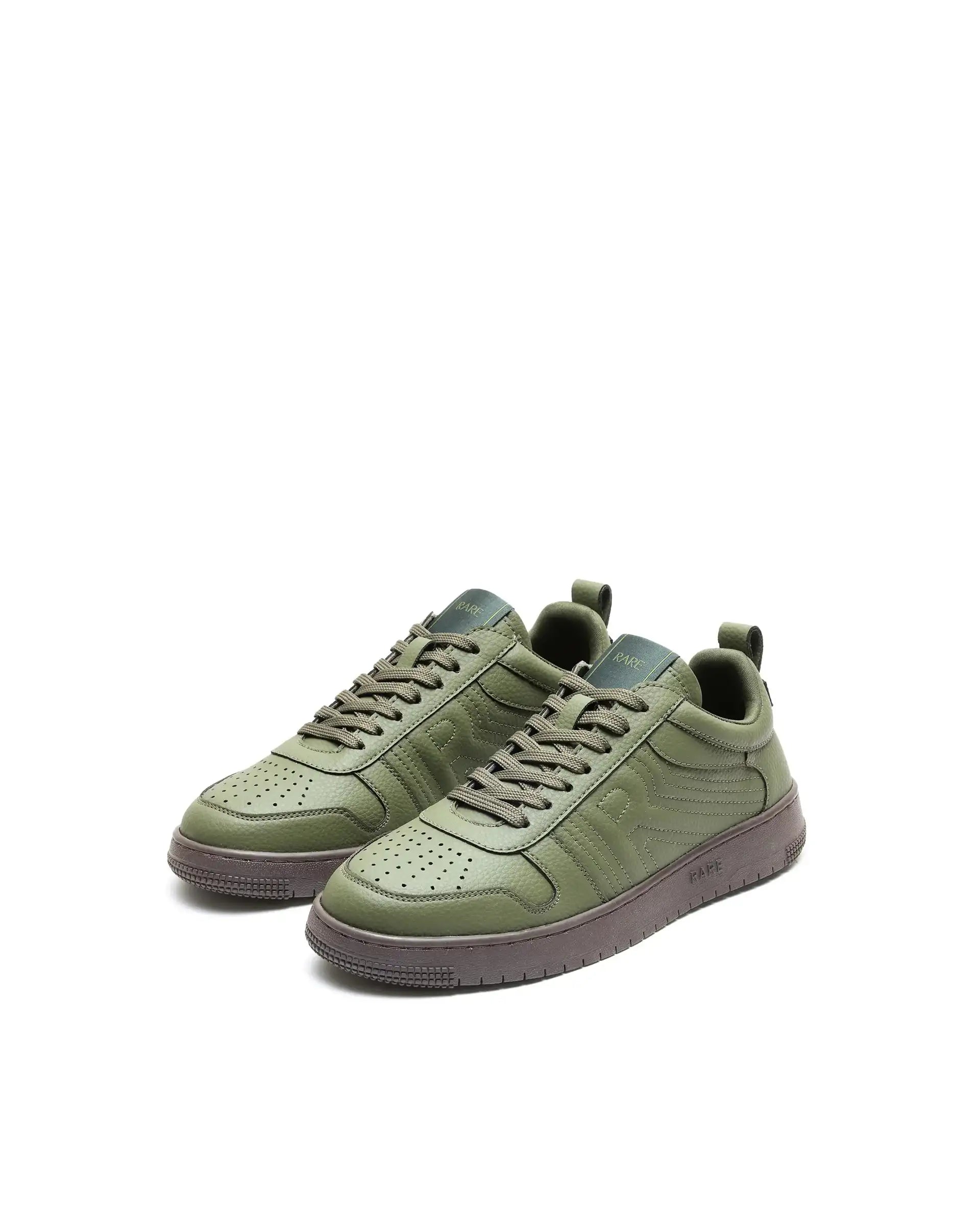Rare Rabbit Men's Bane Olive Micro Leather Sneaker