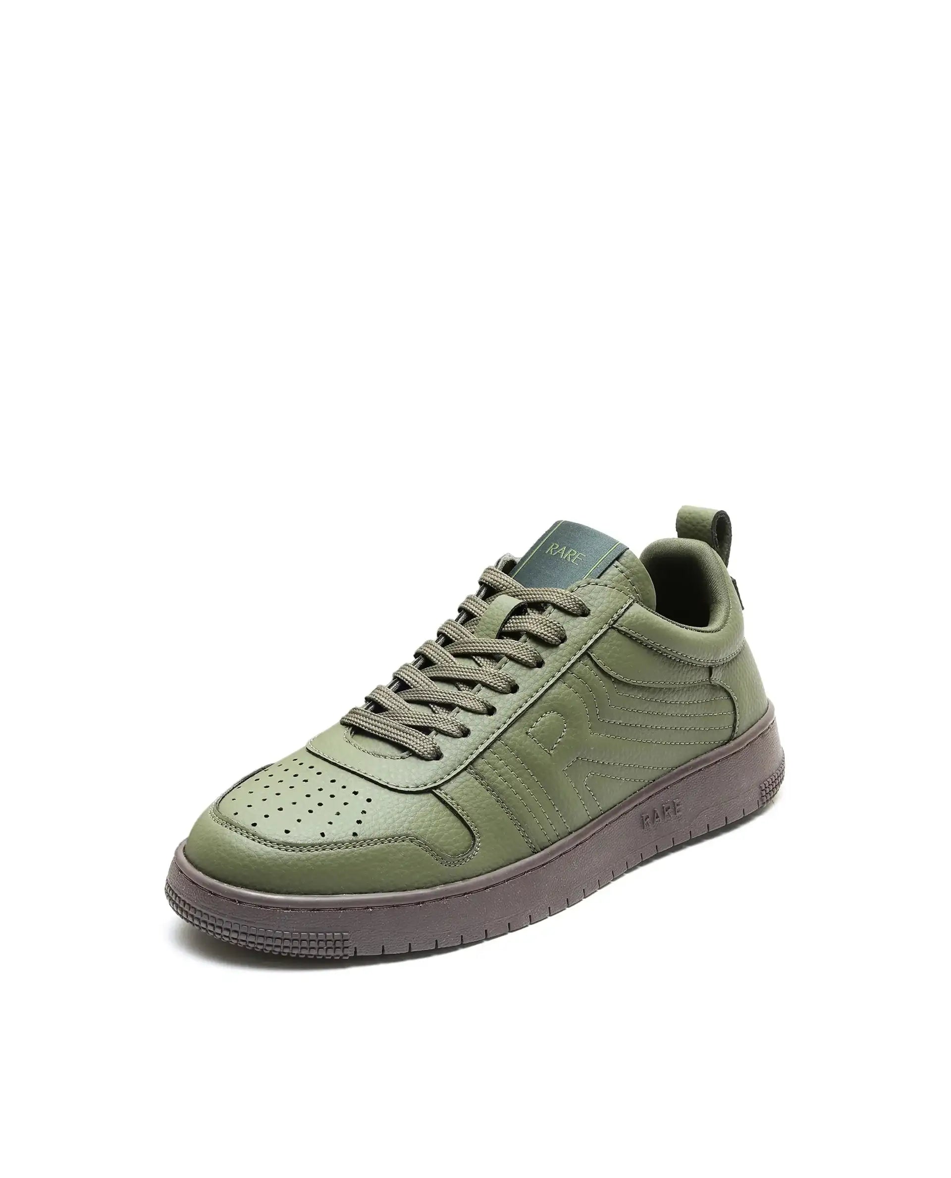Rare Rabbit Men's Bane Olive Micro Leather Sneaker
