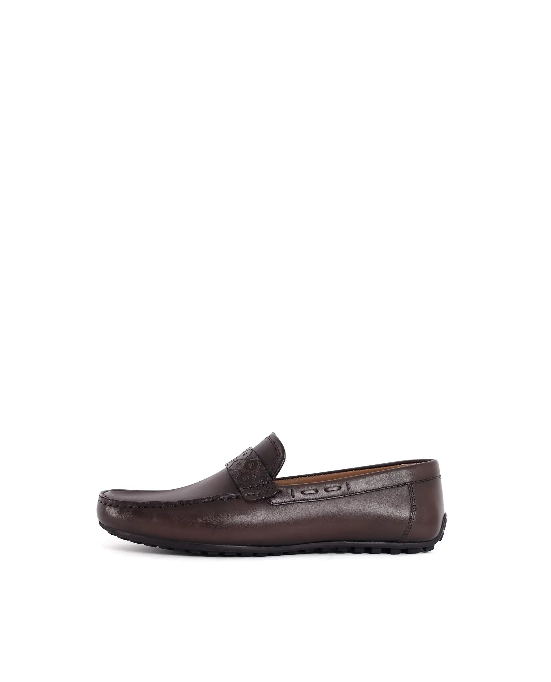 Rare Rabbit Men's Bold Brown Slip-On Monotone Genuine Leather Driver Moccasin