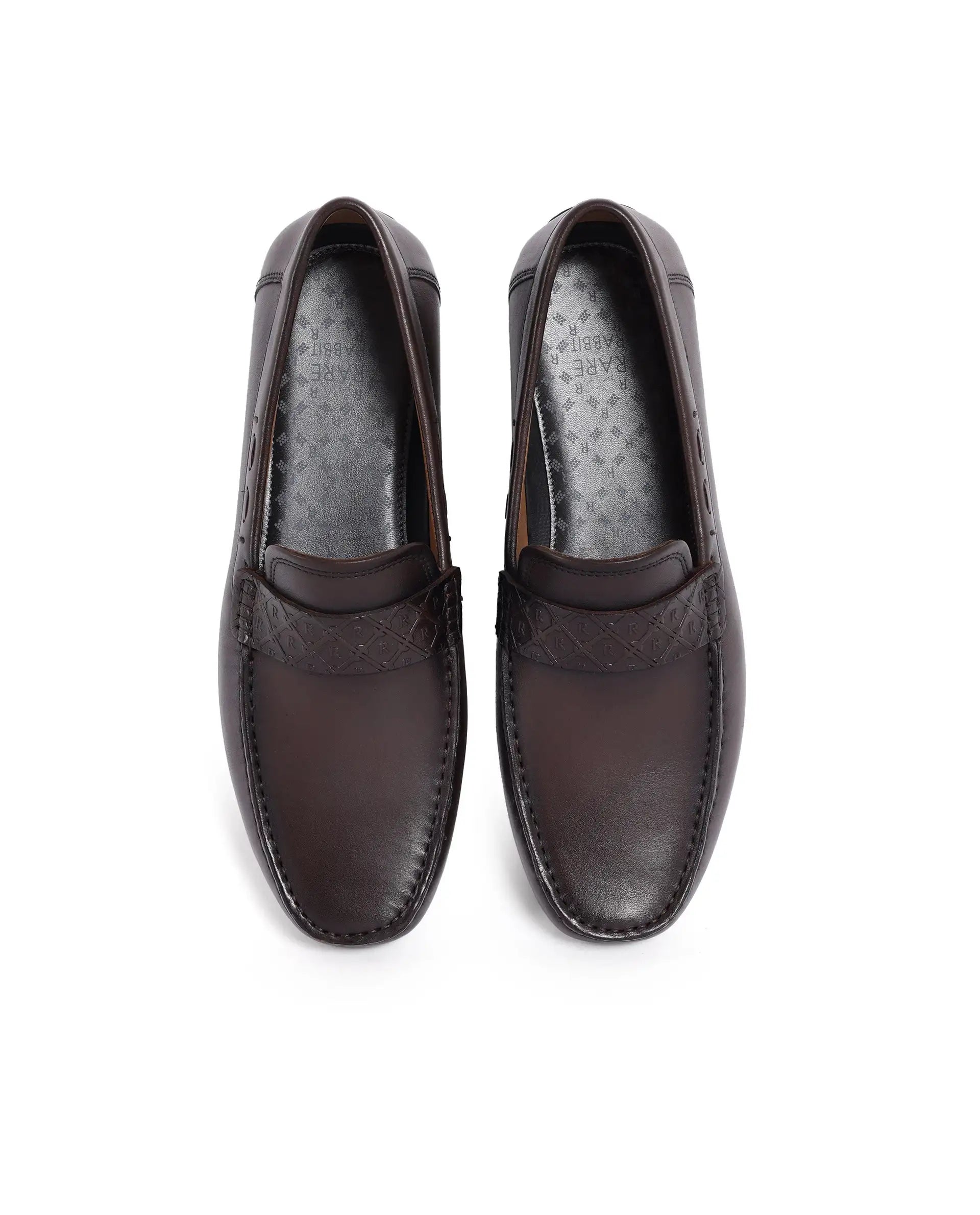 Rare Rabbit Men's Bold Brown Slip-On Monotone Genuine Leather Driver Moccasin
