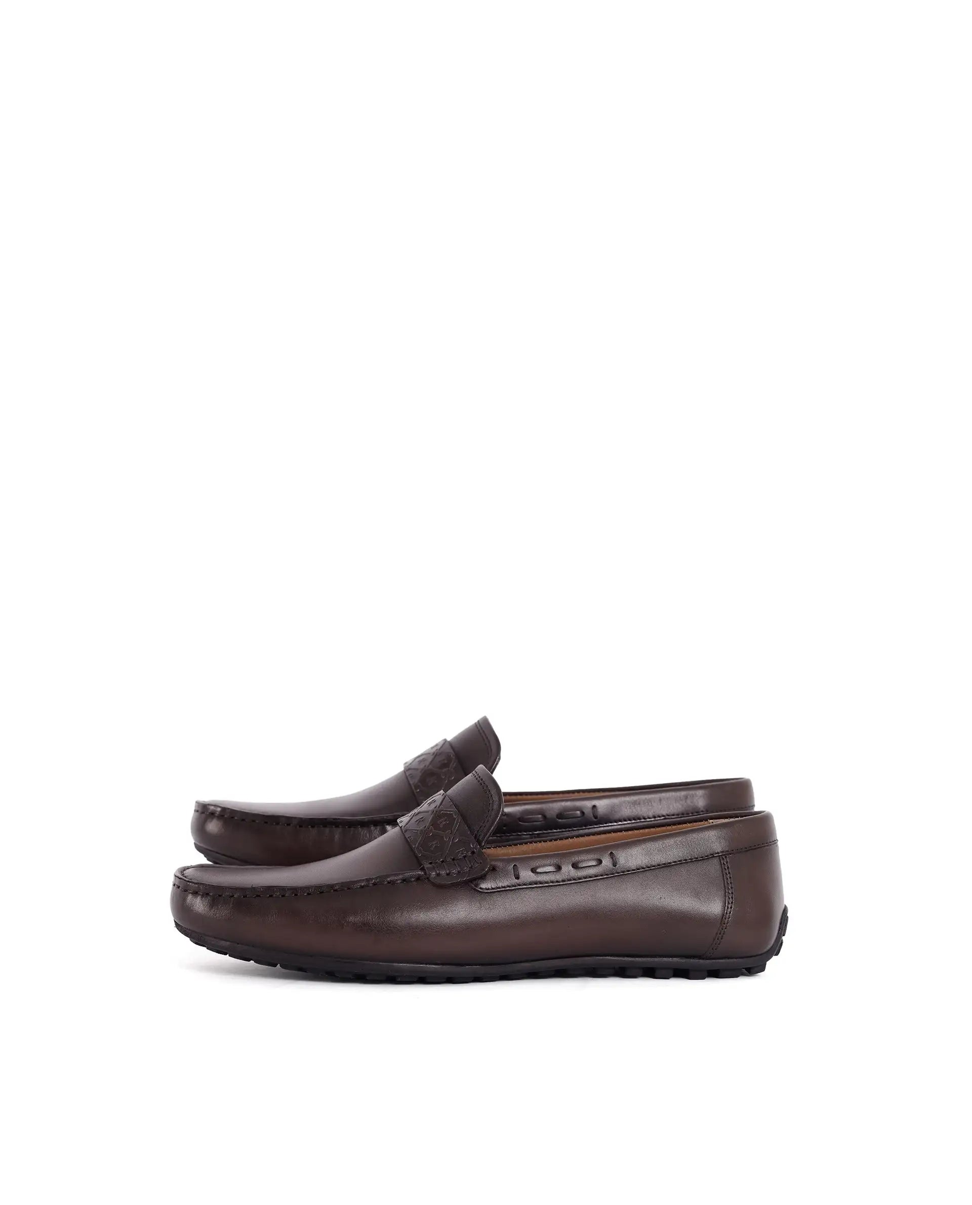 Rare Rabbit Men's Bold Brown Slip-On Monotone Genuine Leather Driver Moccasin