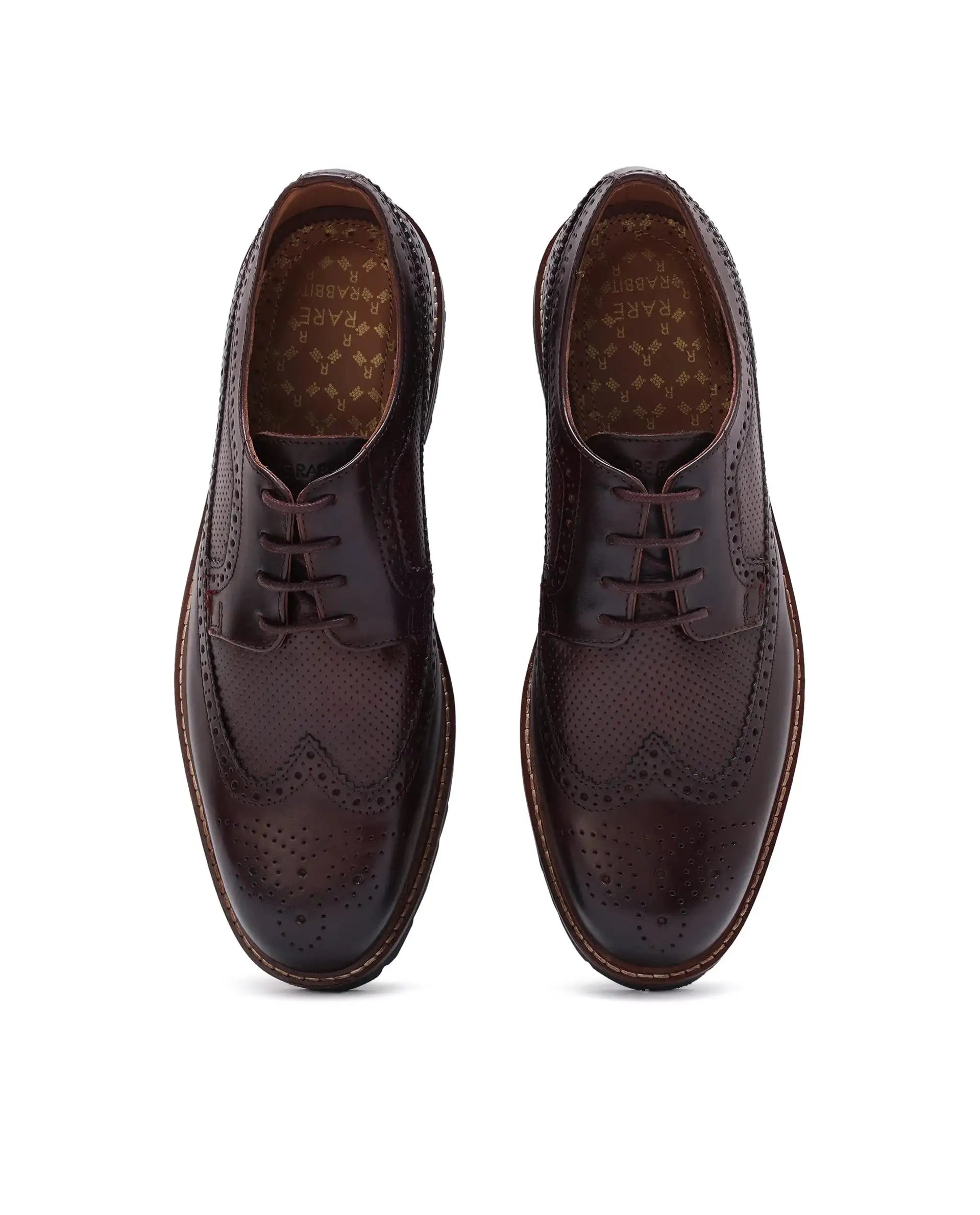 Rare Rabbit Mens Brox Maroon Derby Lace-Up Brogue Detailing Leather Formal Shoes