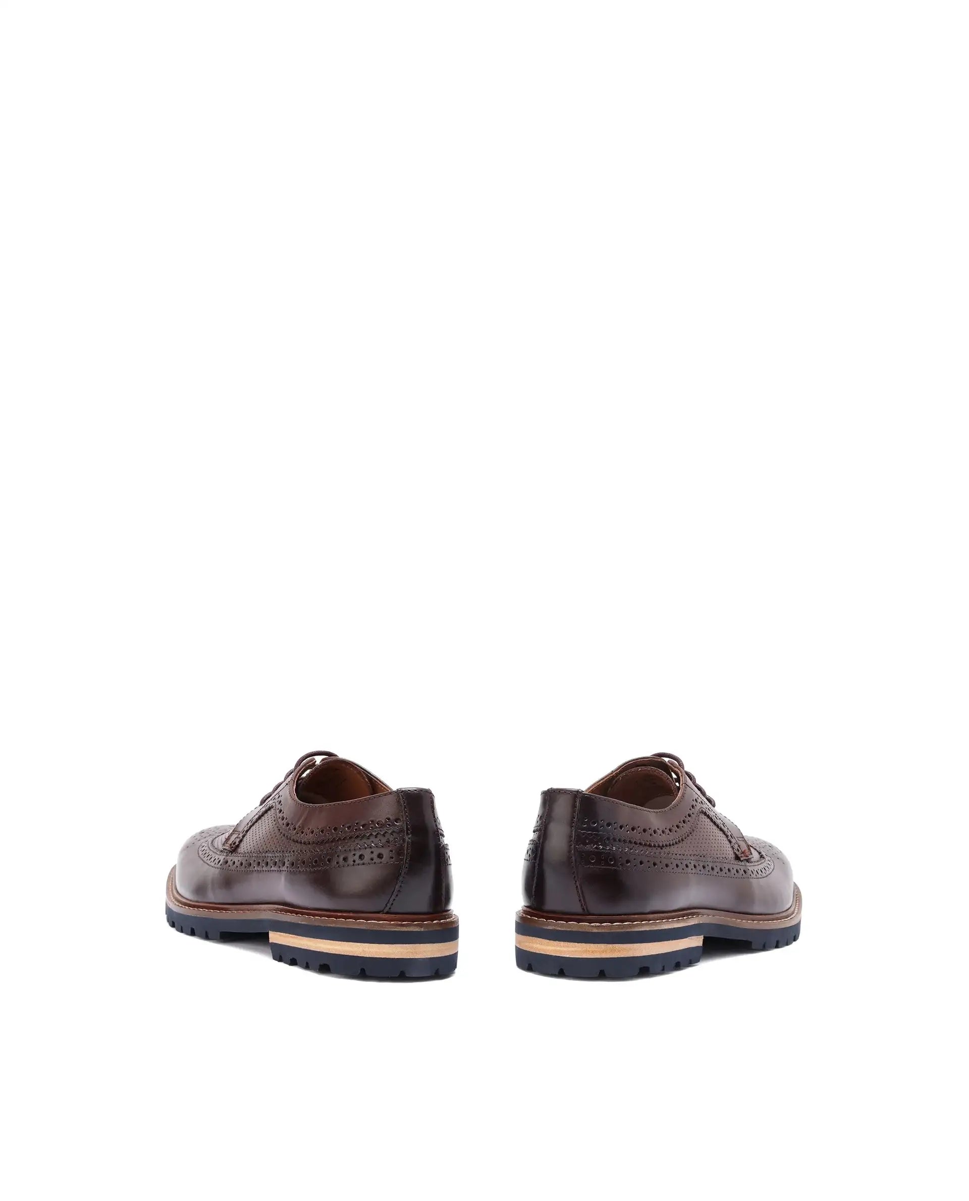 Rare Rabbit Mens Brox Maroon Derby Lace-Up Brogue Detailing Leather Formal Shoes
