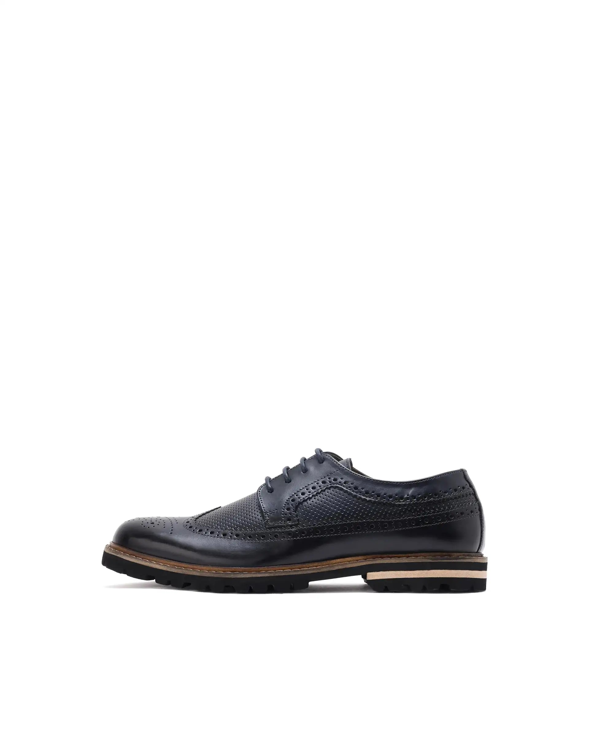 Rare Rabbit Mens Brox Navy Derby Lace-Up Brogue Detailing Leather Formal Shoes