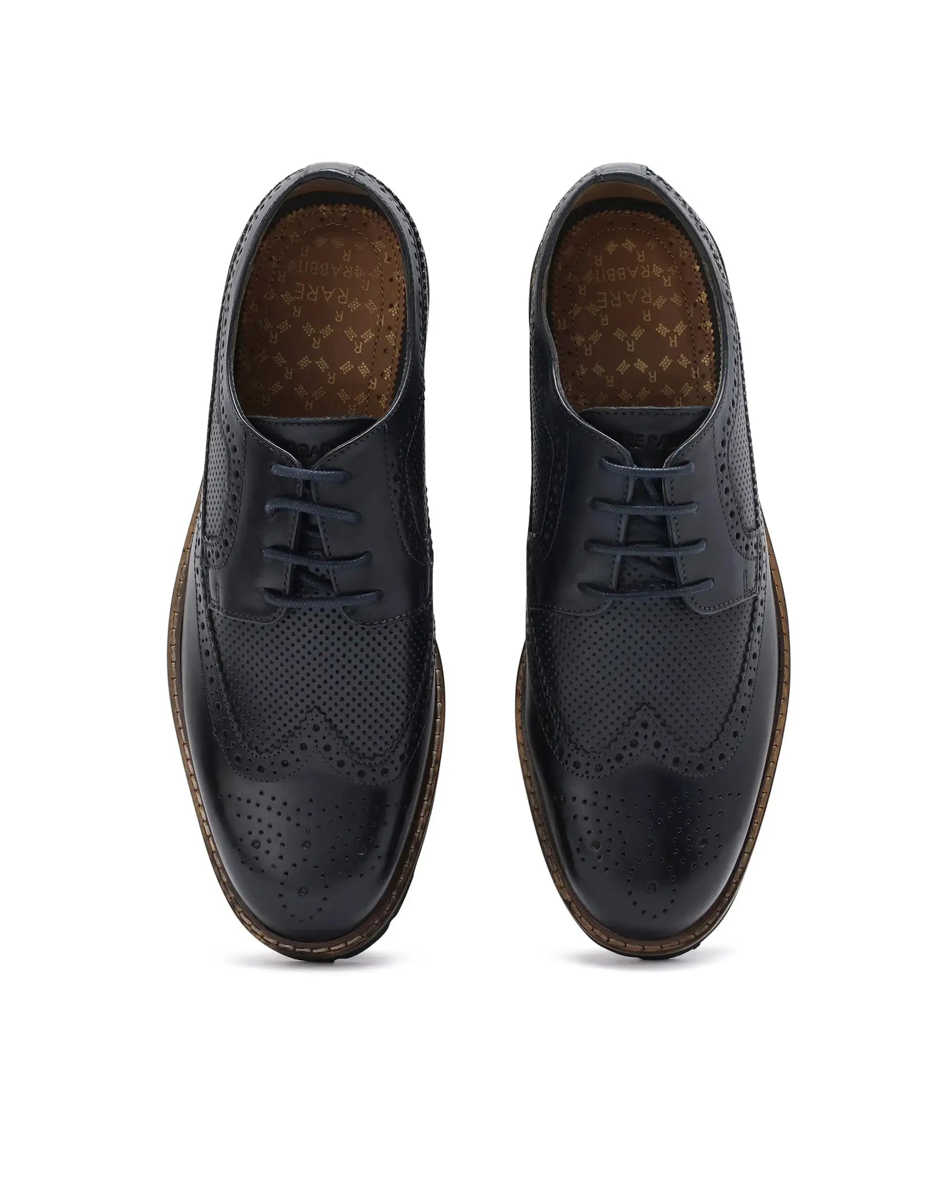 Rare Rabbit Mens Brox Navy Derby Lace-Up Brogue Detailing Leather Formal Shoes
