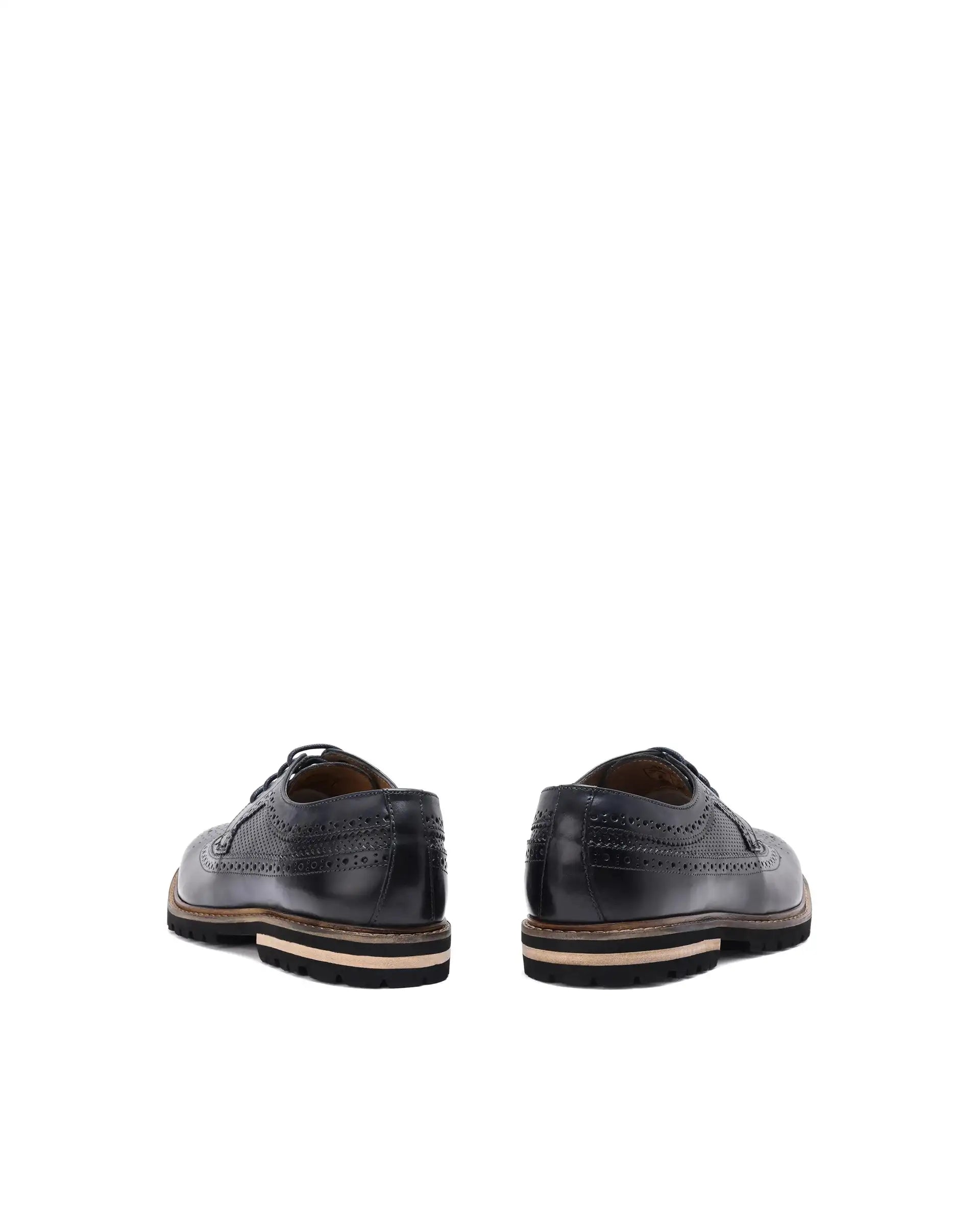 Rare Rabbit Mens Brox Navy Derby Lace-Up Brogue Detailing Leather Formal Shoes