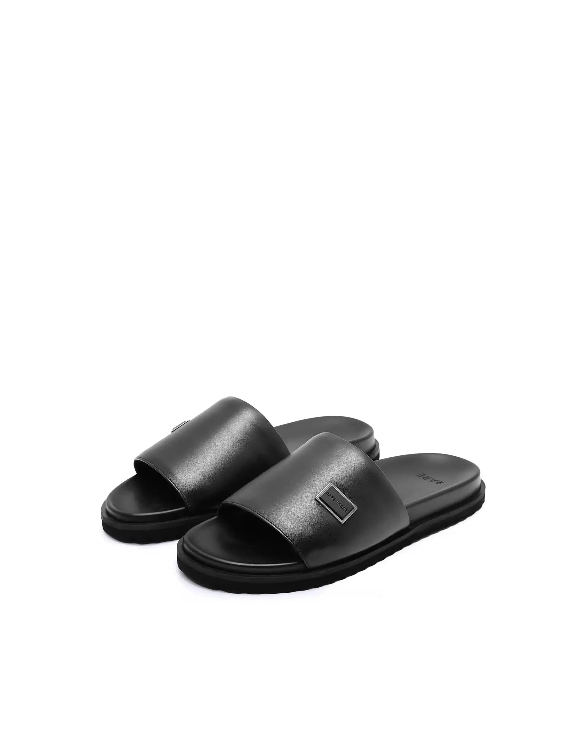 Rare Rabbit Men Camden Black Leather Slip-On Closure Sandal