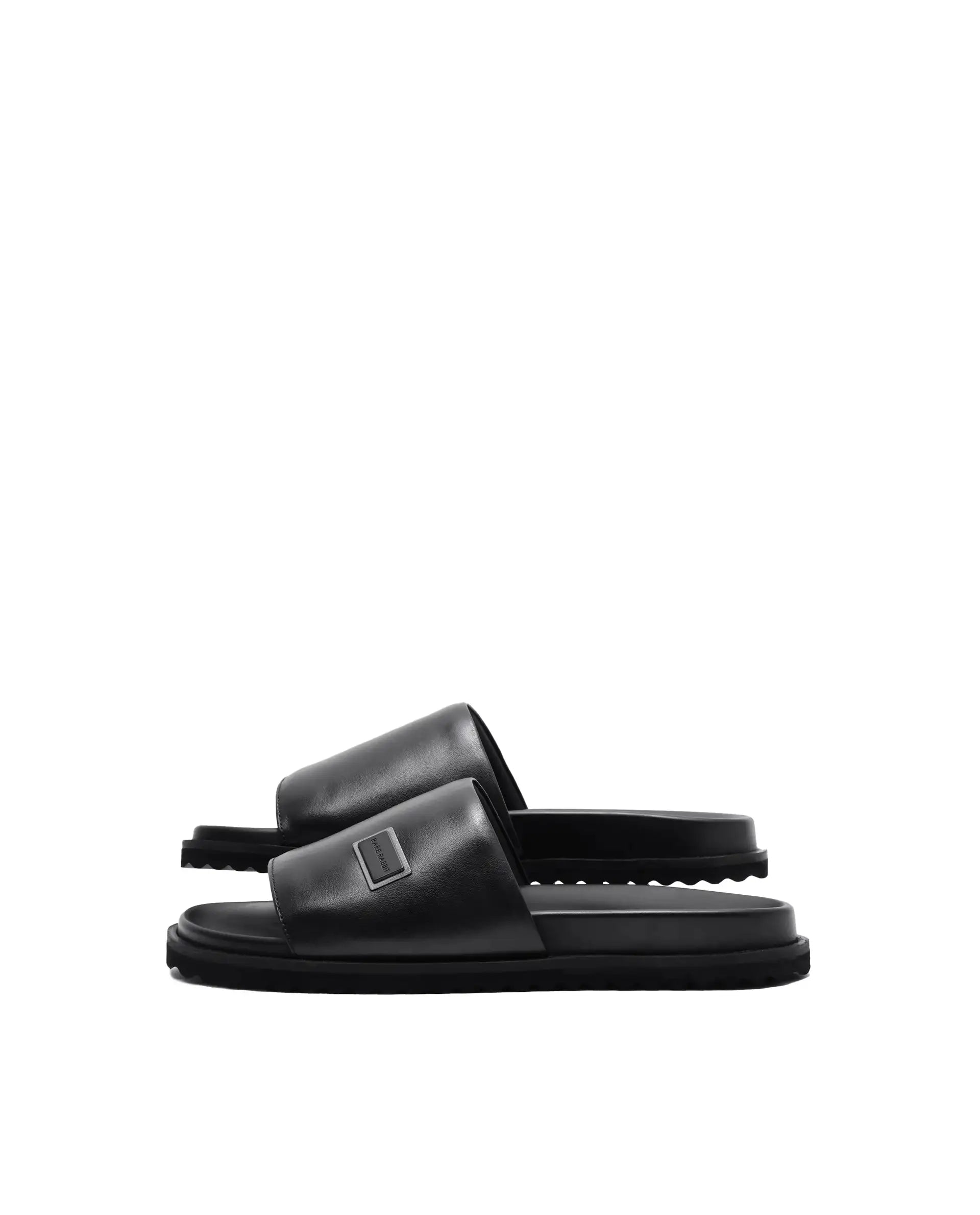 Rare Rabbit Men Camden Black Leather Slip-On Closure Sandal