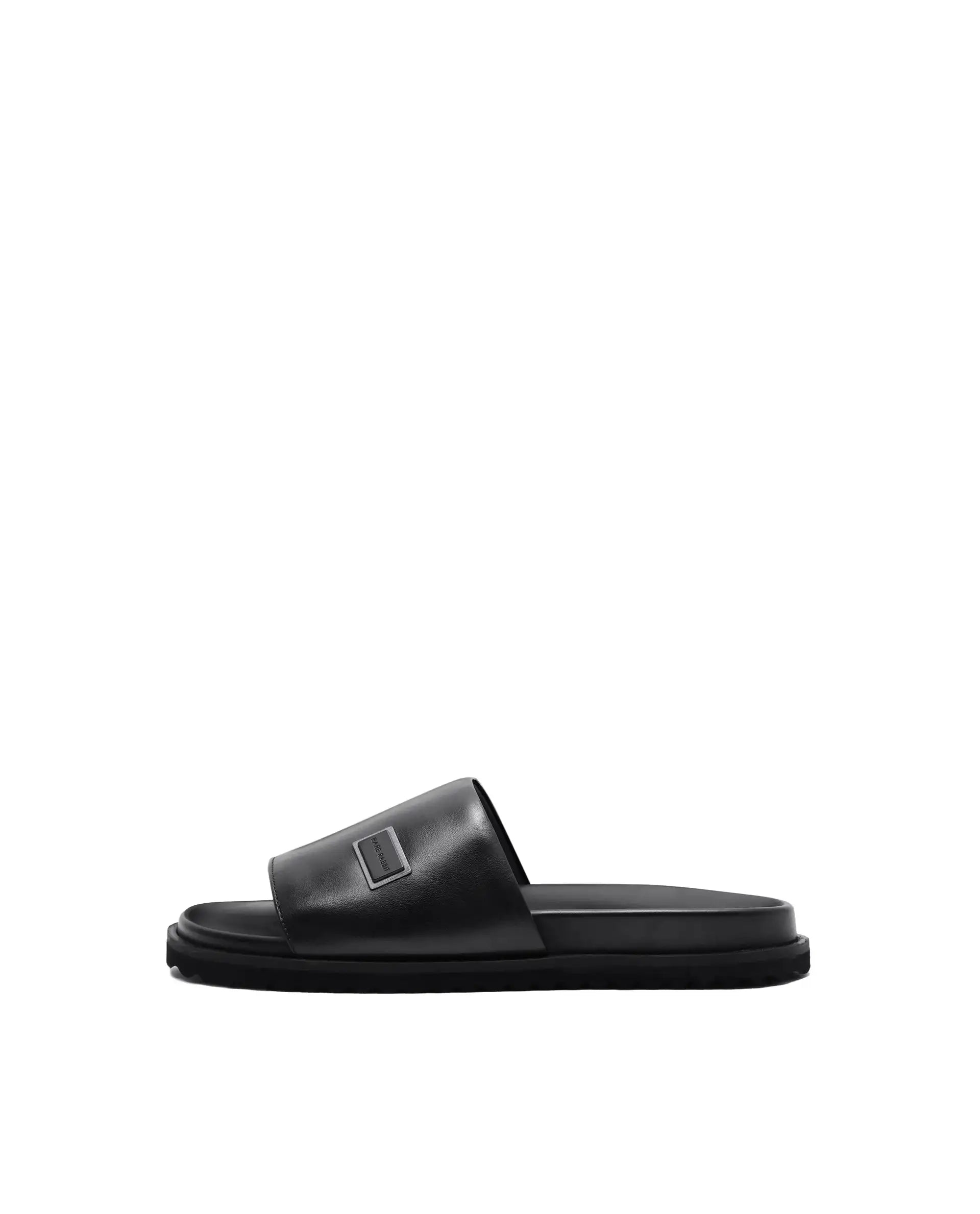 Rare Rabbit Men Camden Black Leather Slip-On Closure Sandal