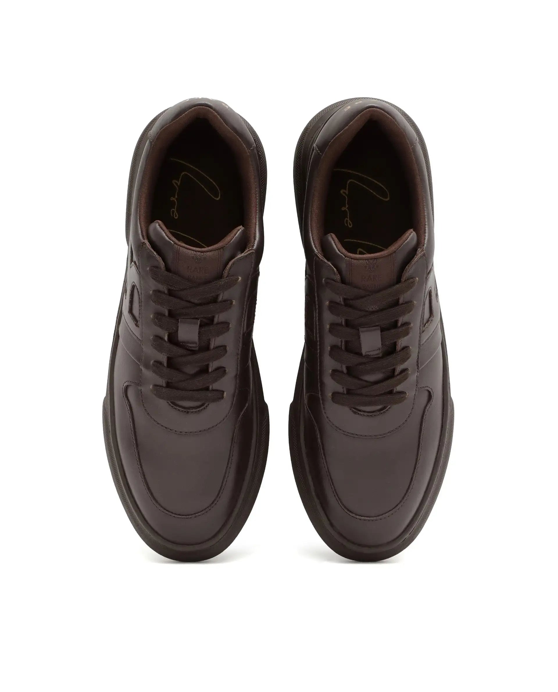 Rare Rabbit Men's Cygnus Dark Brown Genuine Leather Monotone Low-Top Lace-Up Branded Sneaker Shoes