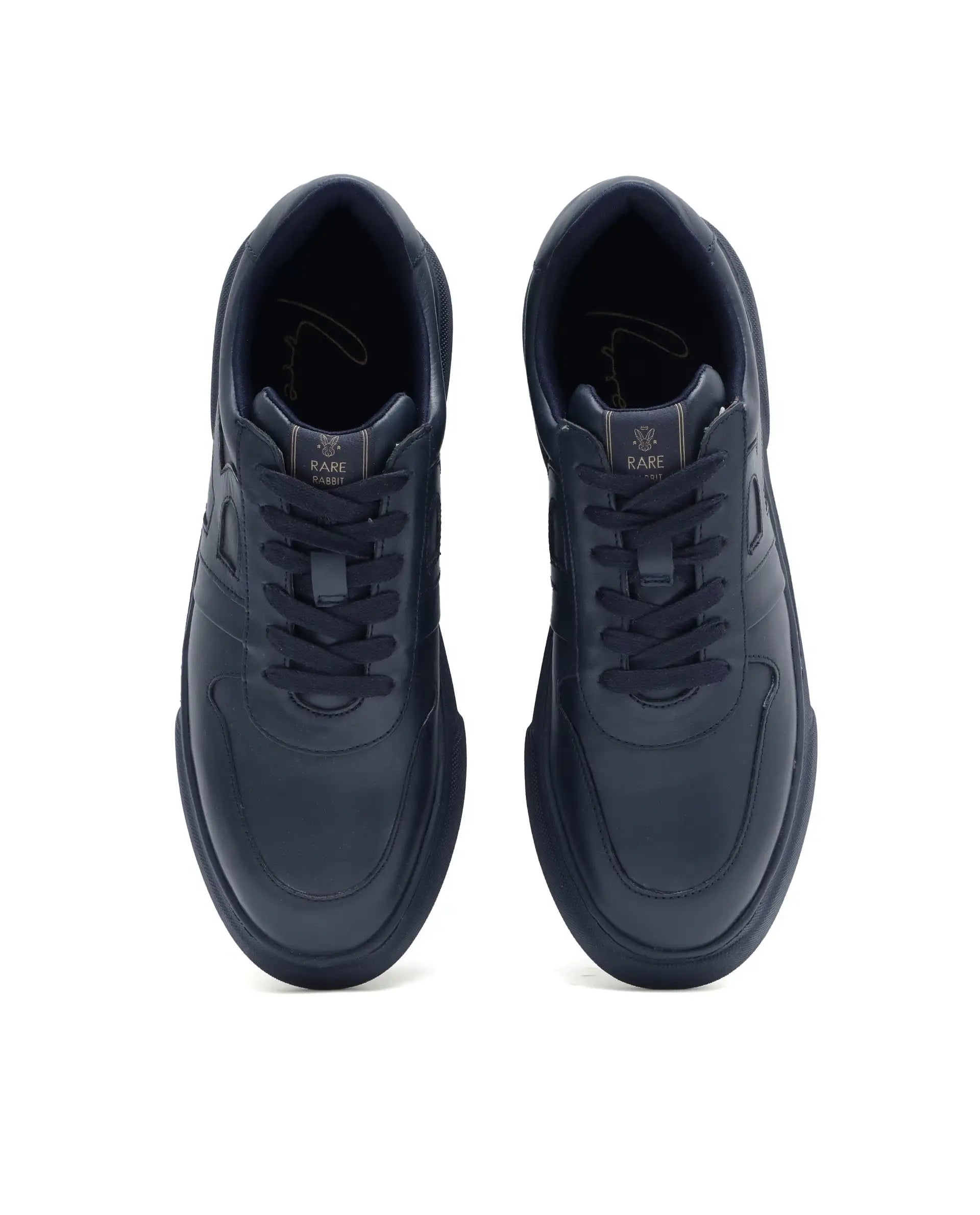 Rare Rabbit Men's Cygnus Navy Genuine Leather Monotone Low-Top Lace-Up Branded Sneaker Shoes