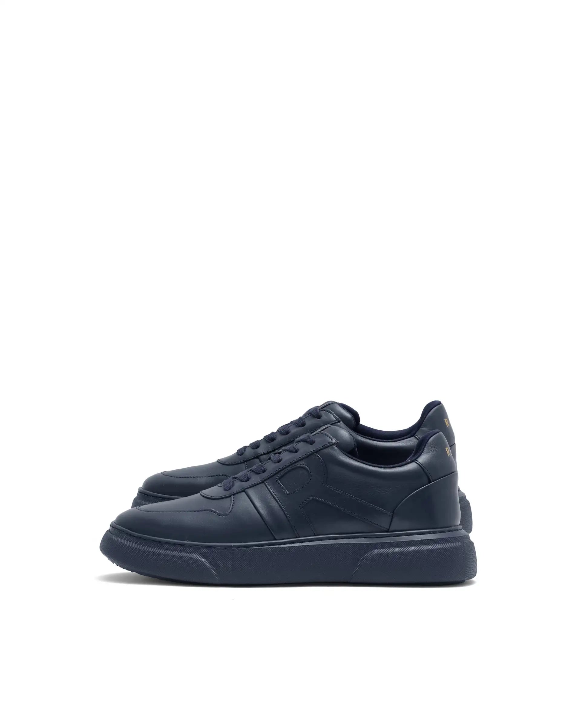 Rare Rabbit Men's Cygnus Navy Genuine Leather Monotone Low-Top Lace-Up Branded Sneaker Shoes