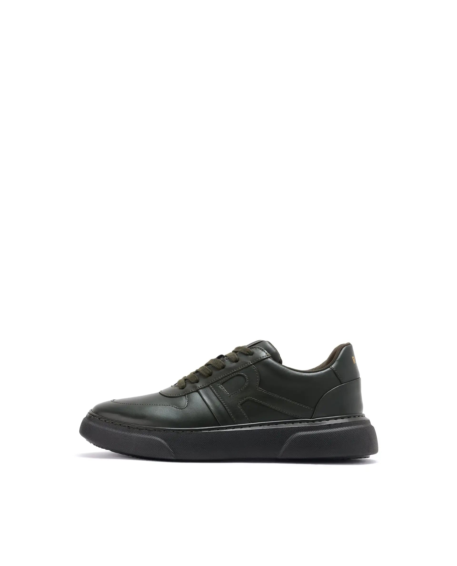 Rare Rabbit Men's Cygnus Green Genuine Leather Monotone Low-Top Lace-Up Branded Sneaker Shoes