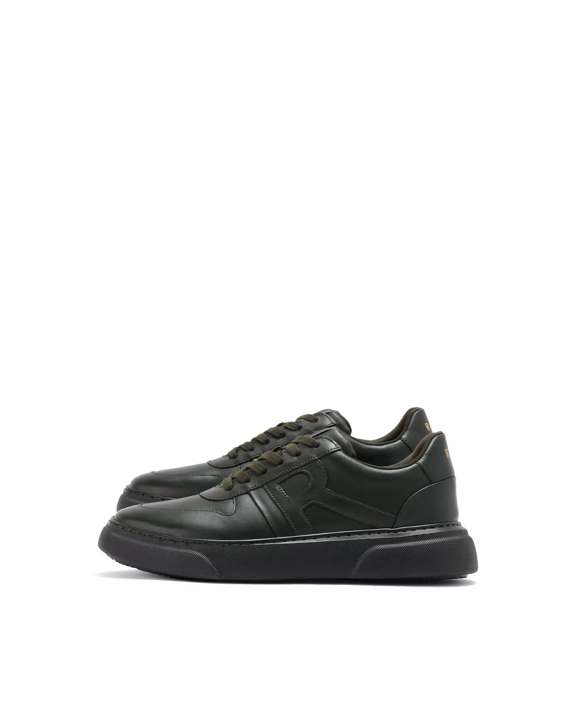 Rare Rabbit Men's Cygnus Green Genuine Leather Monotone Low-Top Lace-Up Branded Sneaker Shoes