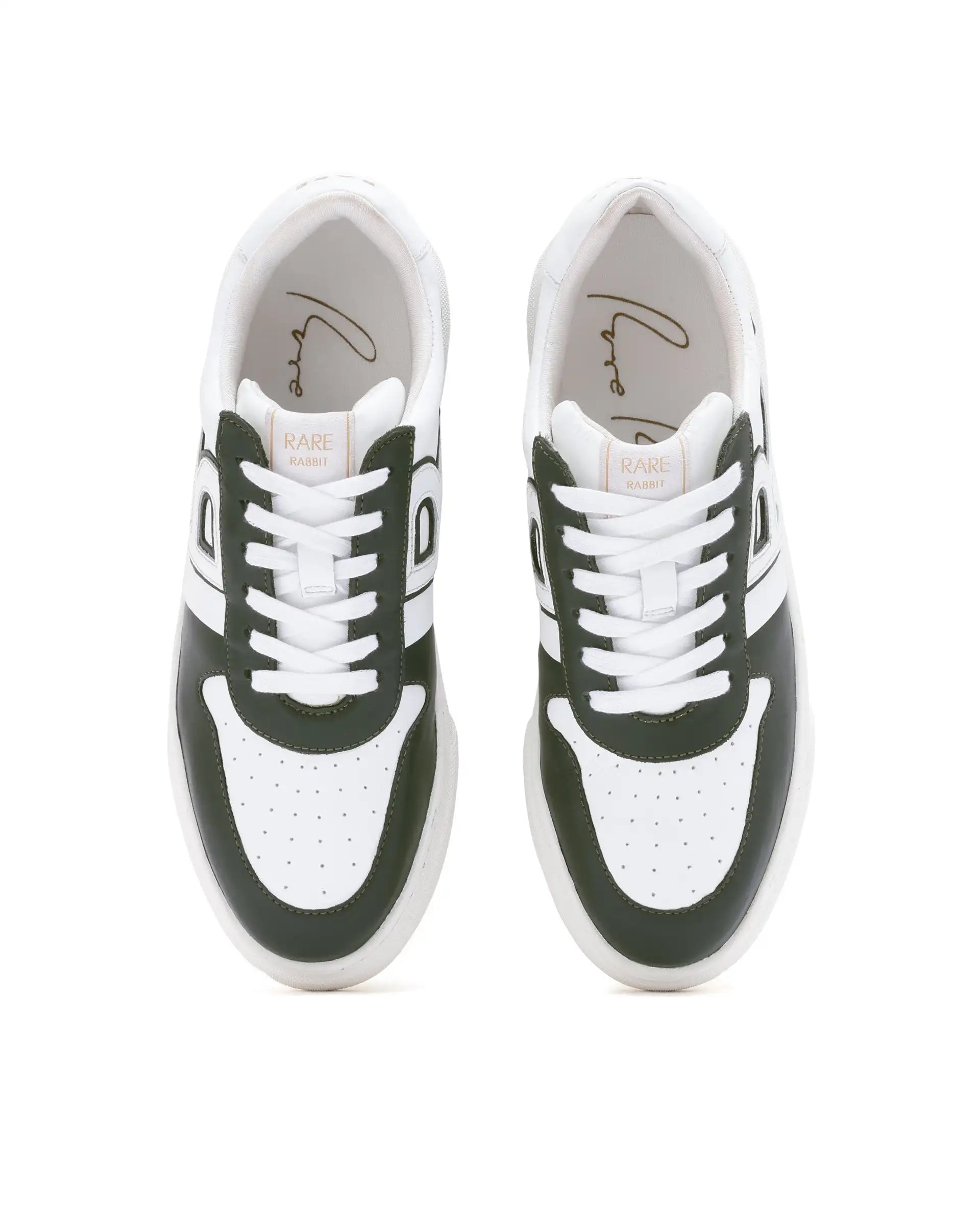 Rare Rabbit Mens Cygnus Pro Green Genuine Leather Dual Tone Low-Top Lace-Up Sneaker Shoe