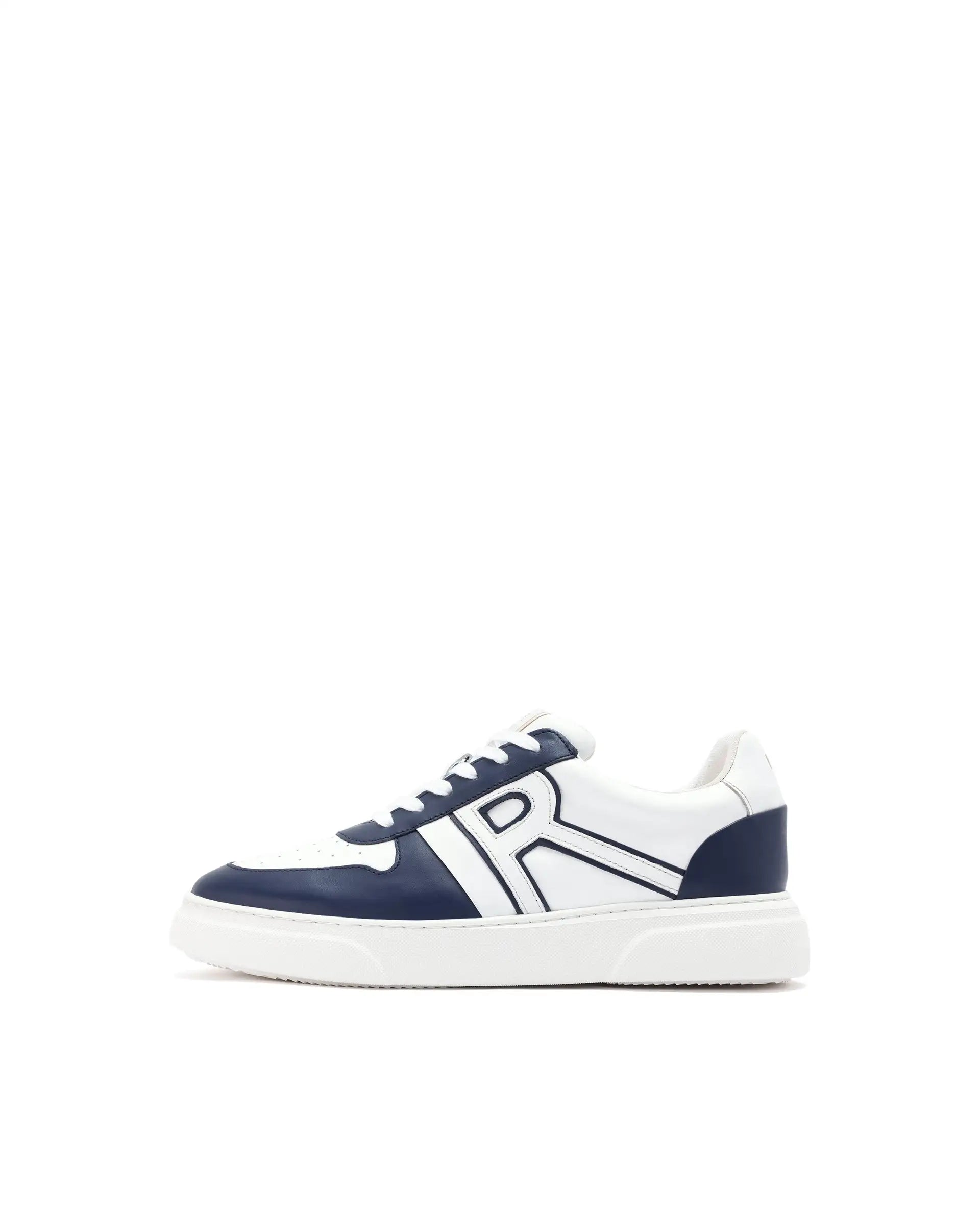 Rare Rabbit Mens Cygnus Pro Navy Genuine Leather Dual Tone Low-Top Lace-Up Sneaker Shoe