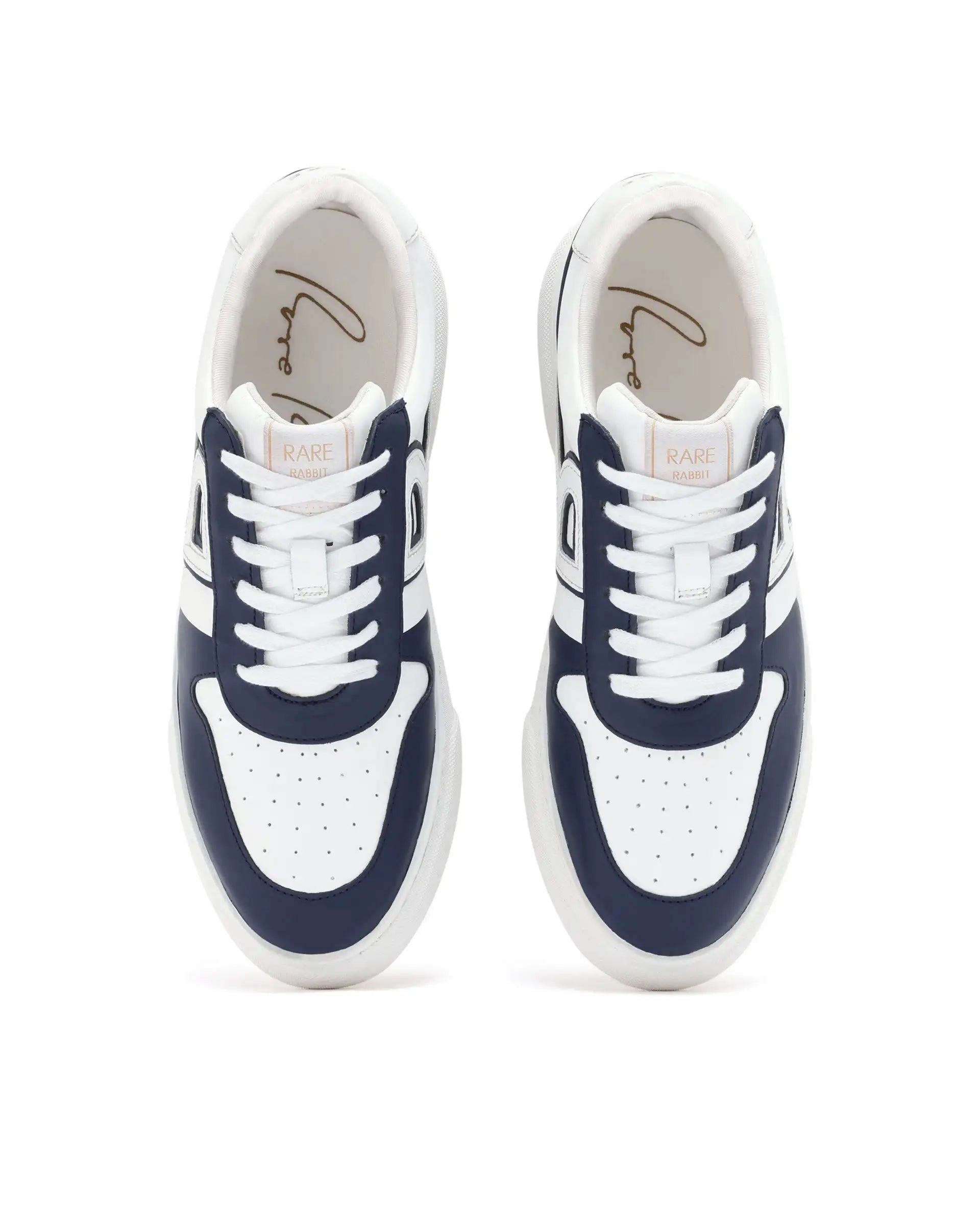Rare Rabbit Mens Cygnus Pro Navy Genuine Leather Dual Tone Low-Top Lace-Up Sneaker Shoe