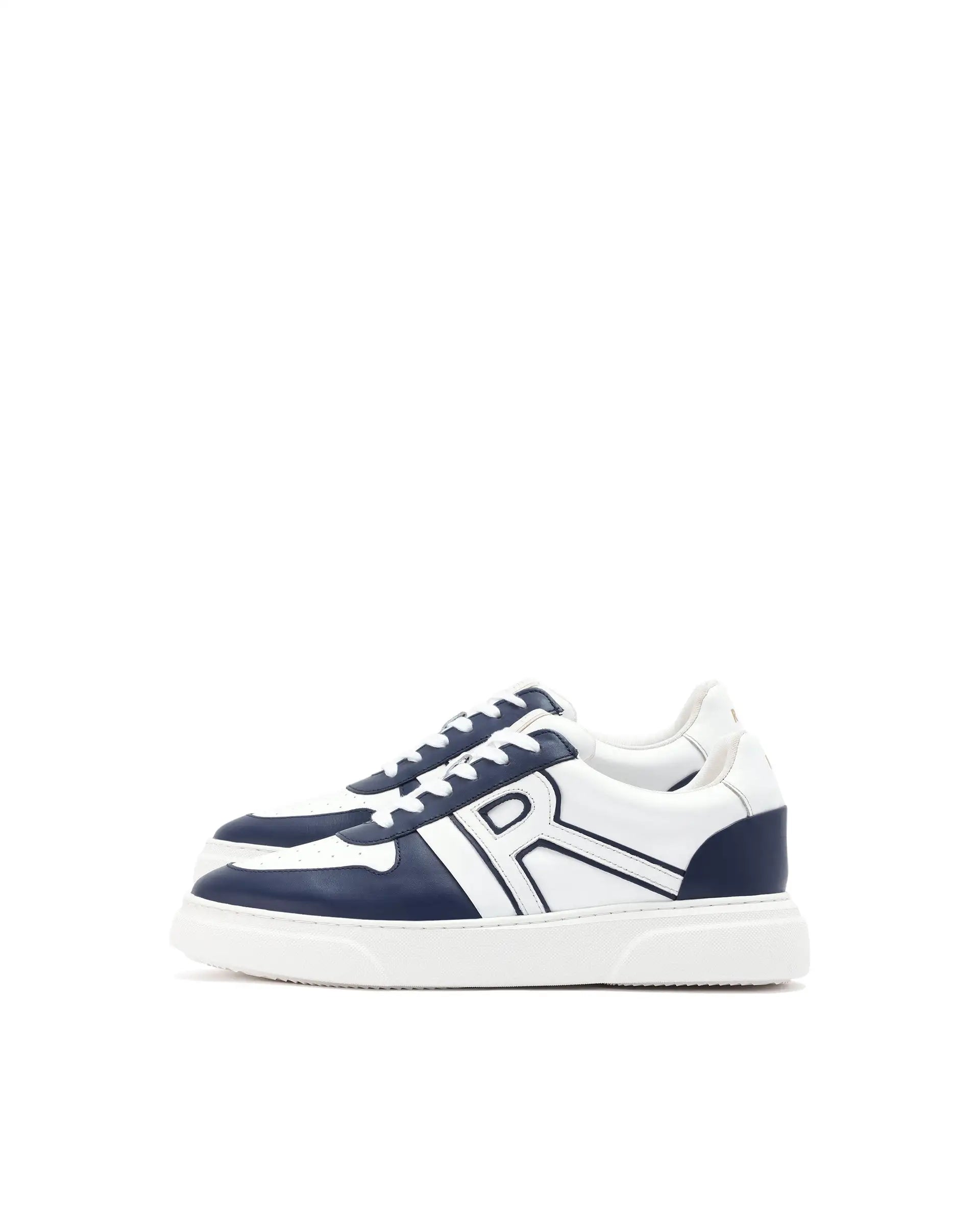 Rare Rabbit Mens Cygnus Pro Navy Genuine Leather Dual Tone Low-Top Lace-Up Sneaker Shoe