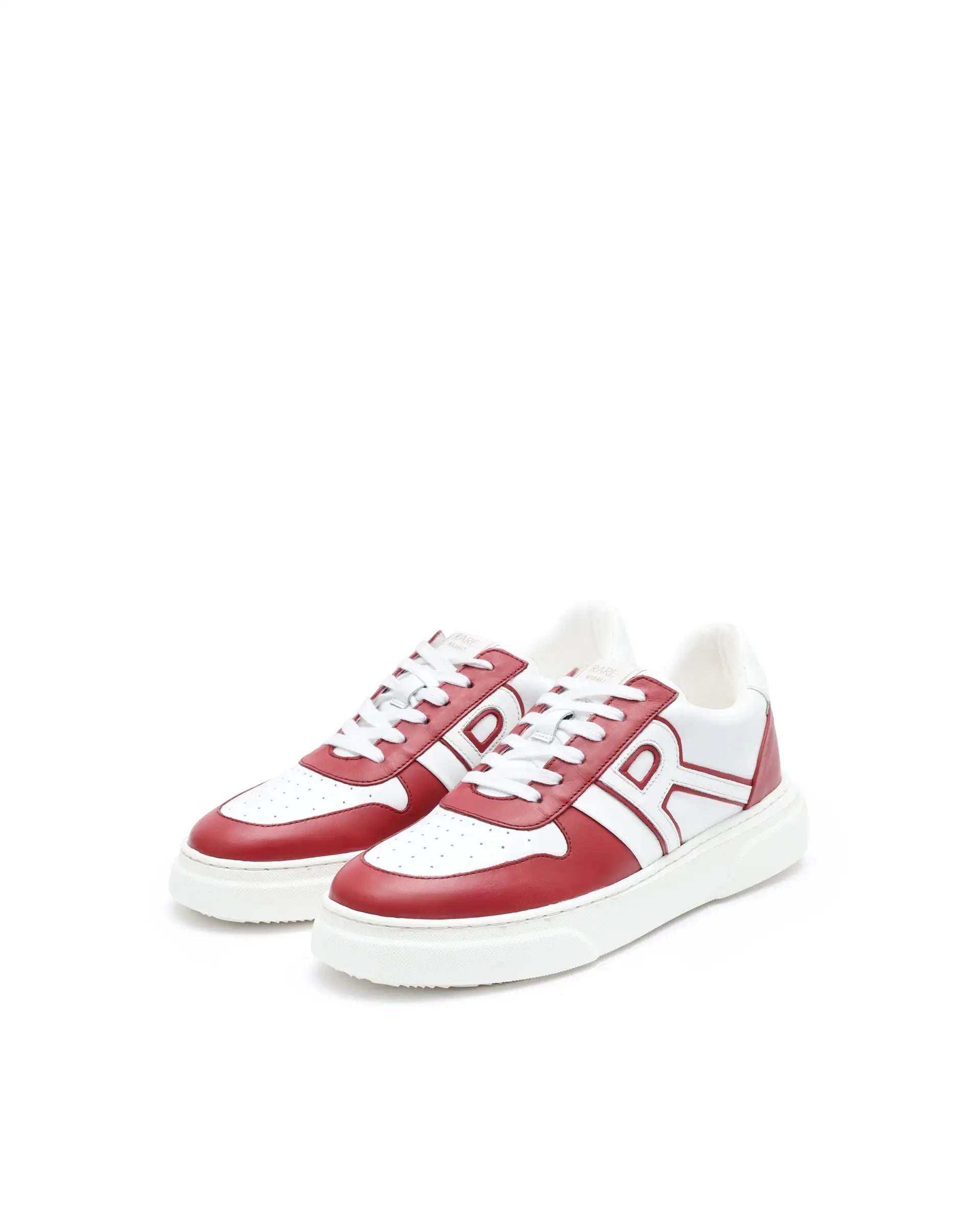Rare Rabbit Mens Cygnus Pro Red Genuine Leather Dual Tone Low-Top Lace-Up Sneaker Shoe