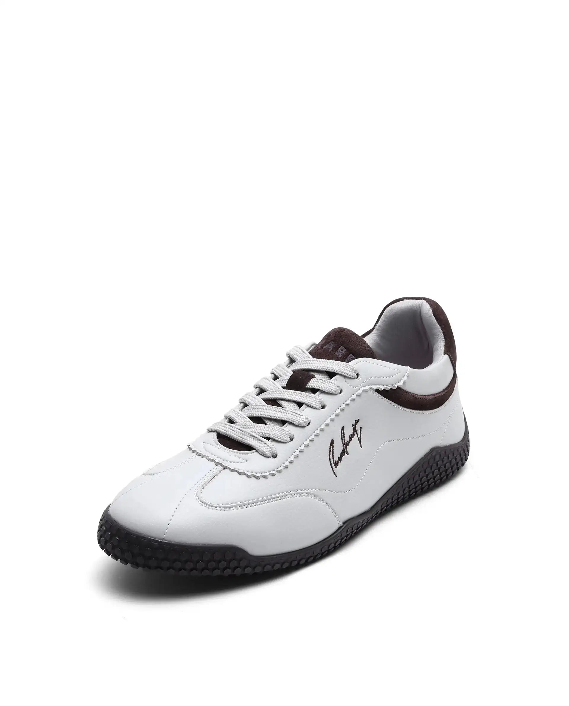 Rare Rabbit Men's Echo Beige Micro Leather Sneaker