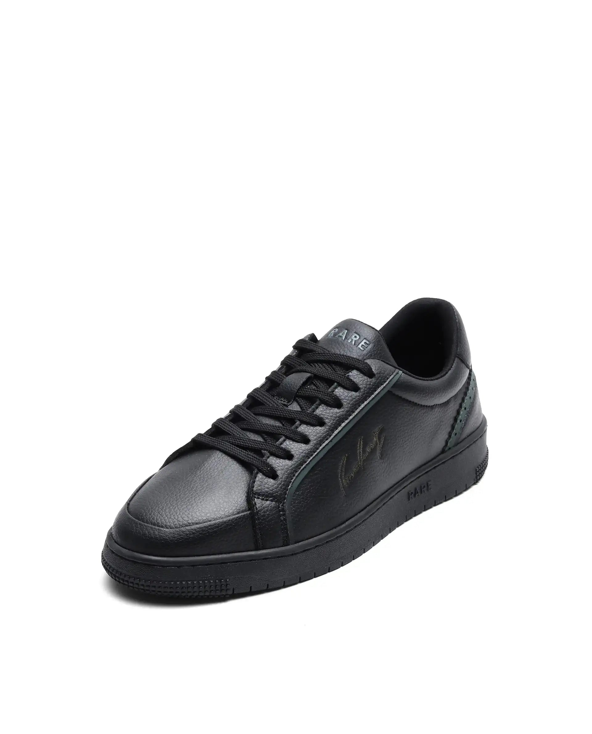 Rare Rabbit Men's Elleo Black Micro Leather Sneaker