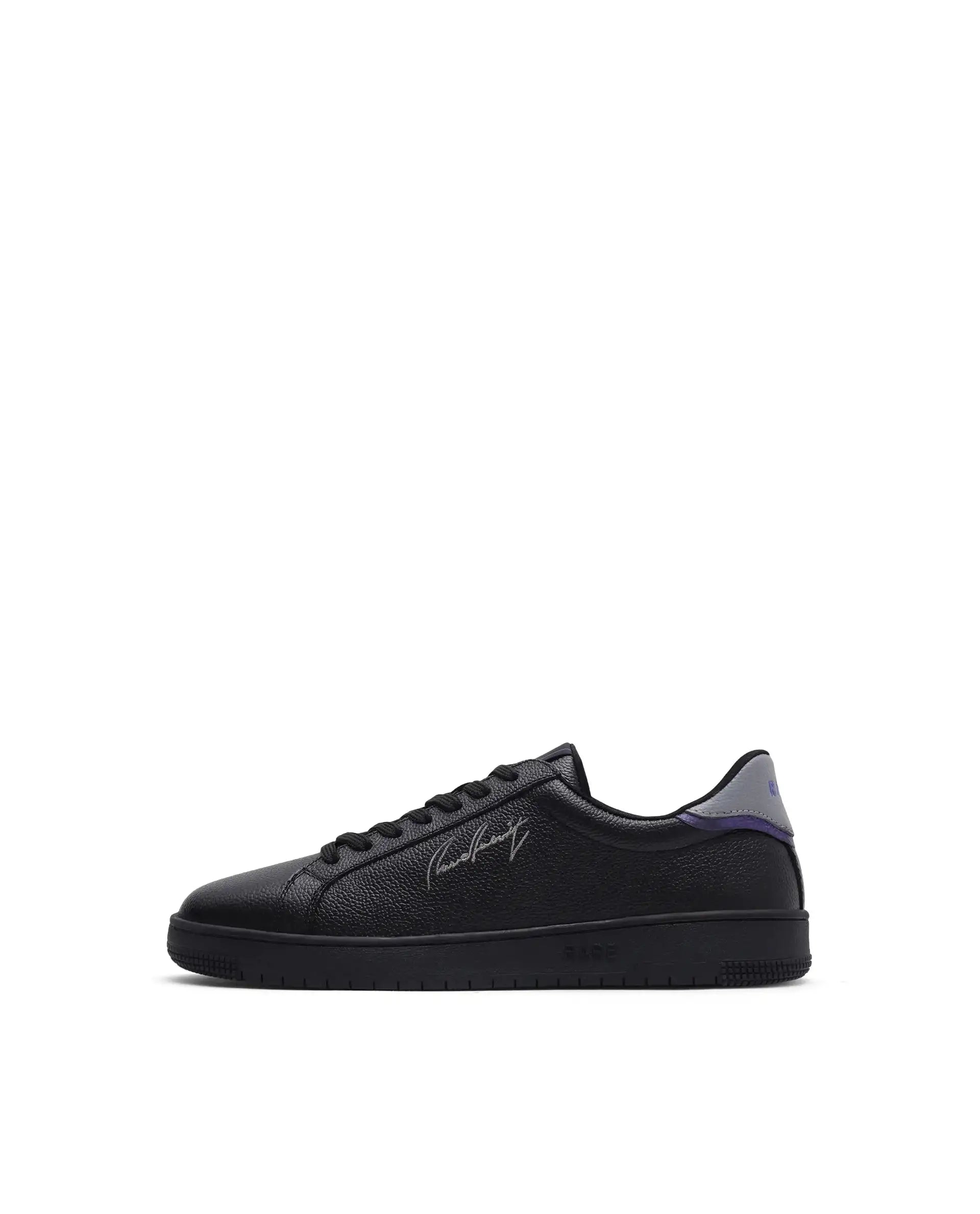 Rare Rabbit Men Elliot Black Genuine Leather Embroidered Signature Low-Top Lace-Up Closure Sneaker