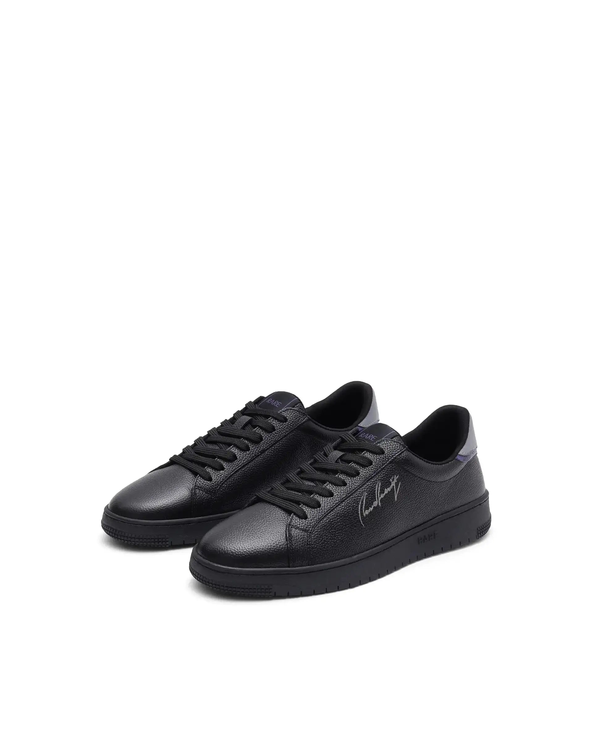 Rare Rabbit Men Elliot Black Genuine Leather Embroidered Signature Low-Top Lace-Up Closure Sneaker