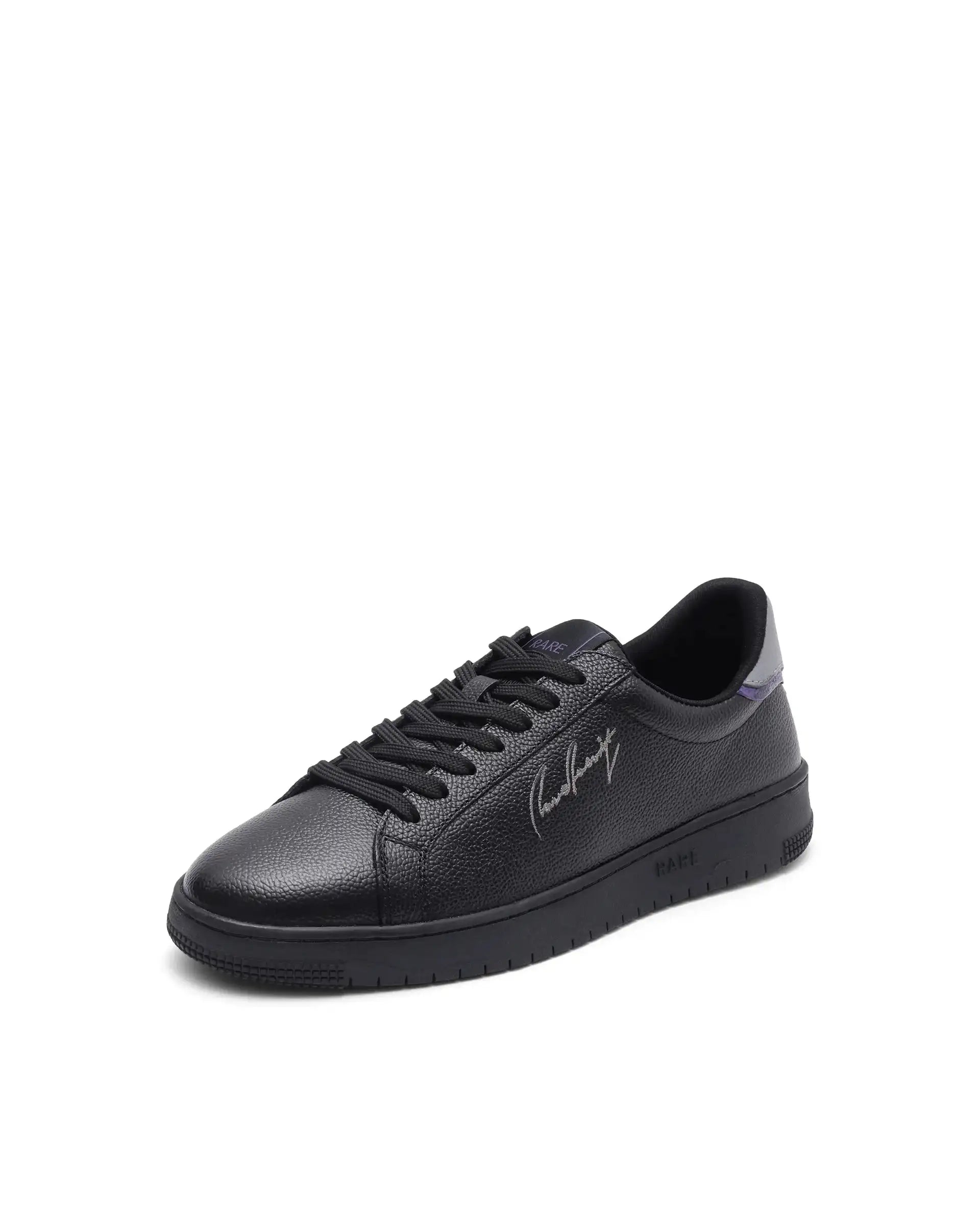 Rare Rabbit Men Elliot Black Genuine Leather Embroidered Signature Low-Top Lace-Up Closure Sneaker