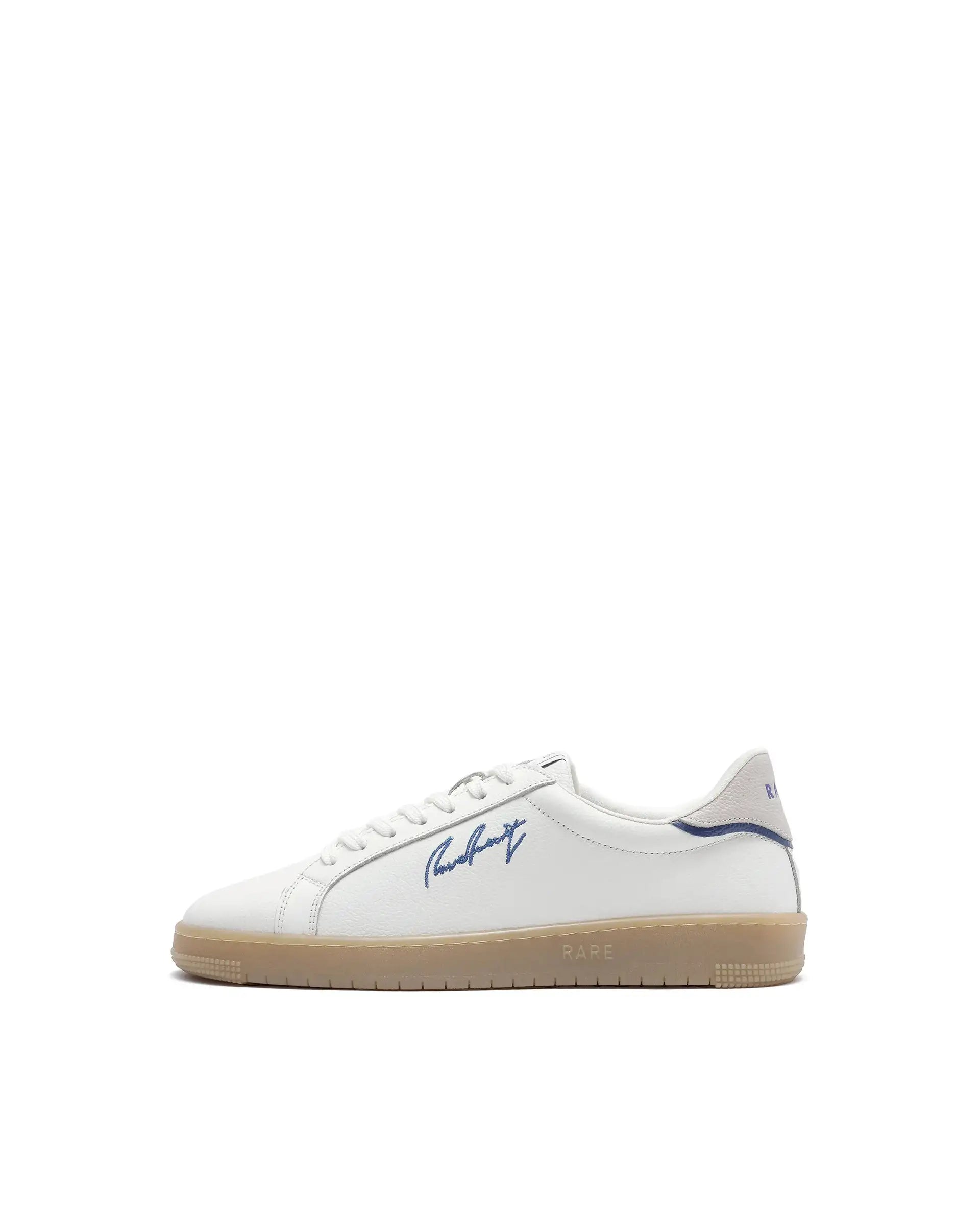 Rare Rabbit Men Elliot White Genuine Leather Embroidered Signature Low-Top Lace-Up Closure Sneaker