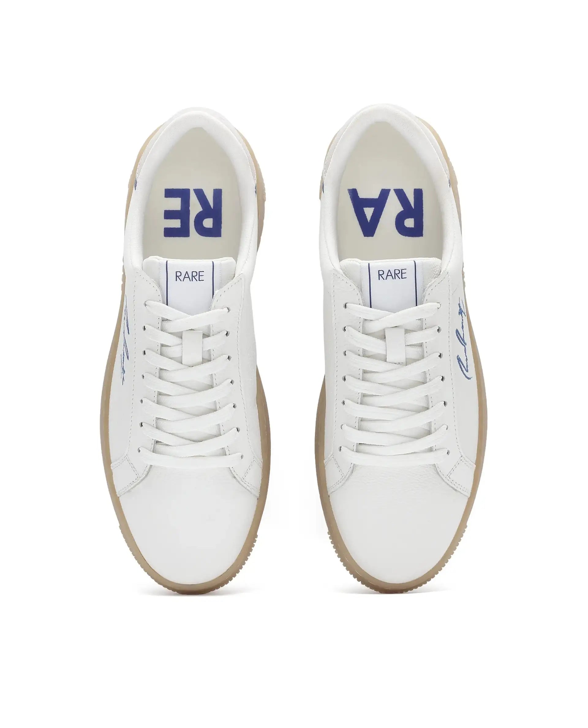 Rare Rabbit Men Elliot White Genuine Leather Embroidered Signature Low-Top Lace-Up Closure Sneaker