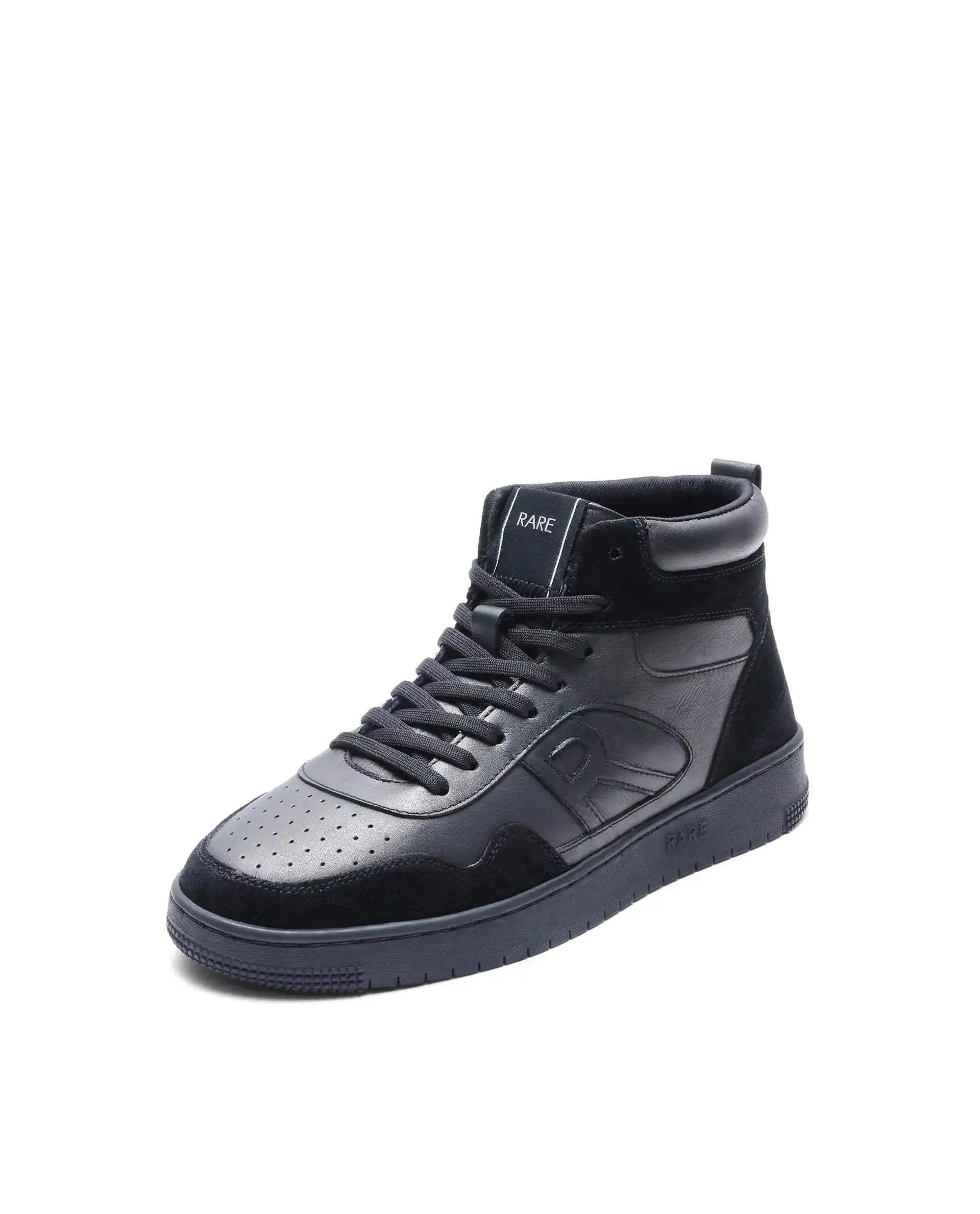 Rare Rabbit Men's Elysium High Dark Black Leather Lace-Up Closure Hi-Top Sneaker
