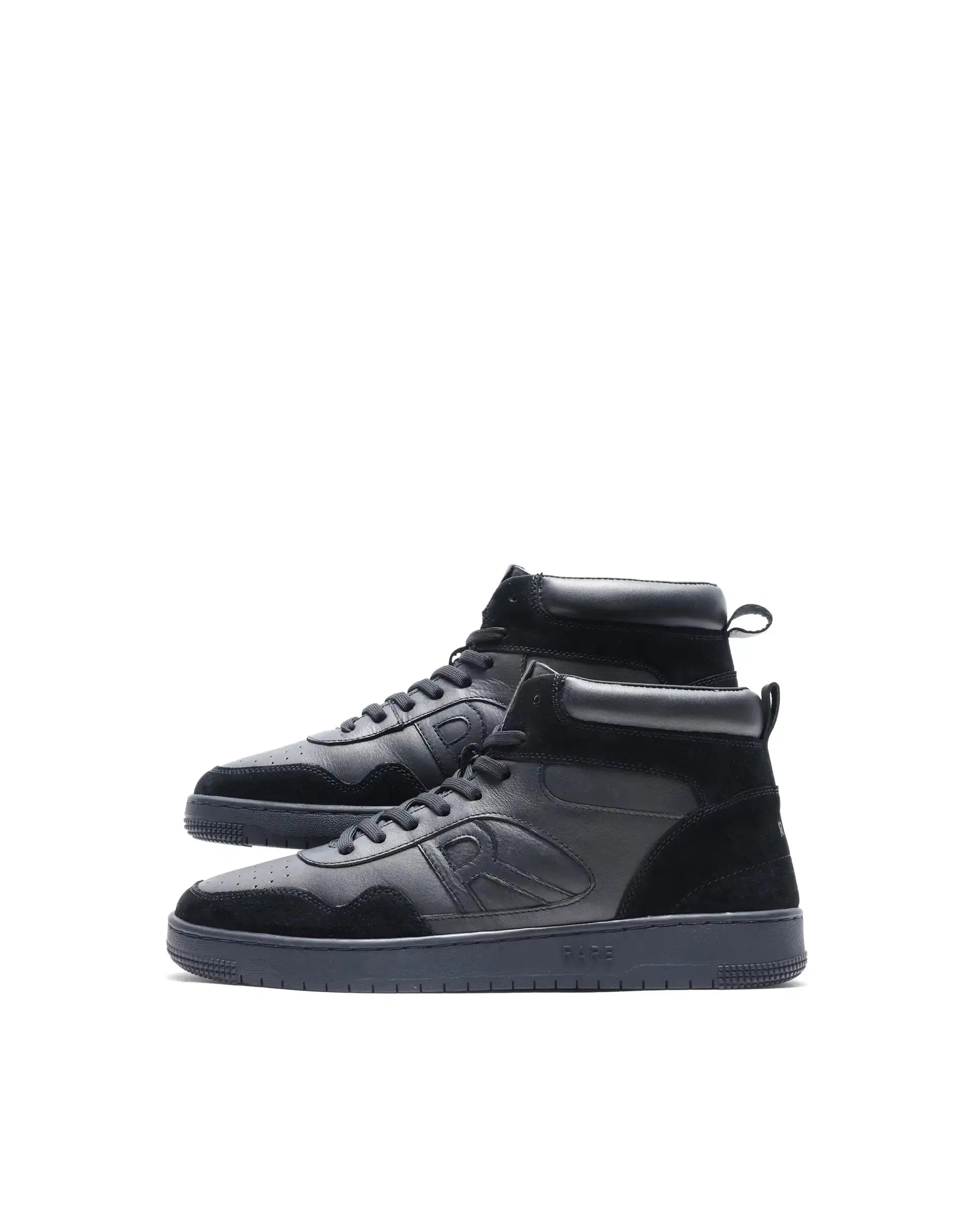 Rare Rabbit Men's Elysium High Dark Black Leather Lace-Up Closure Hi-Top Sneaker