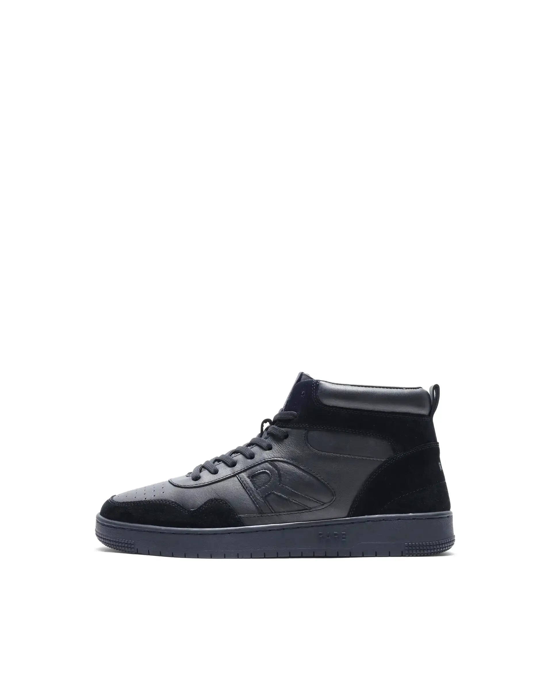 Rare Rabbit Men's Elysium High Dark Black Leather Lace-Up Closure Hi-Top Sneaker
