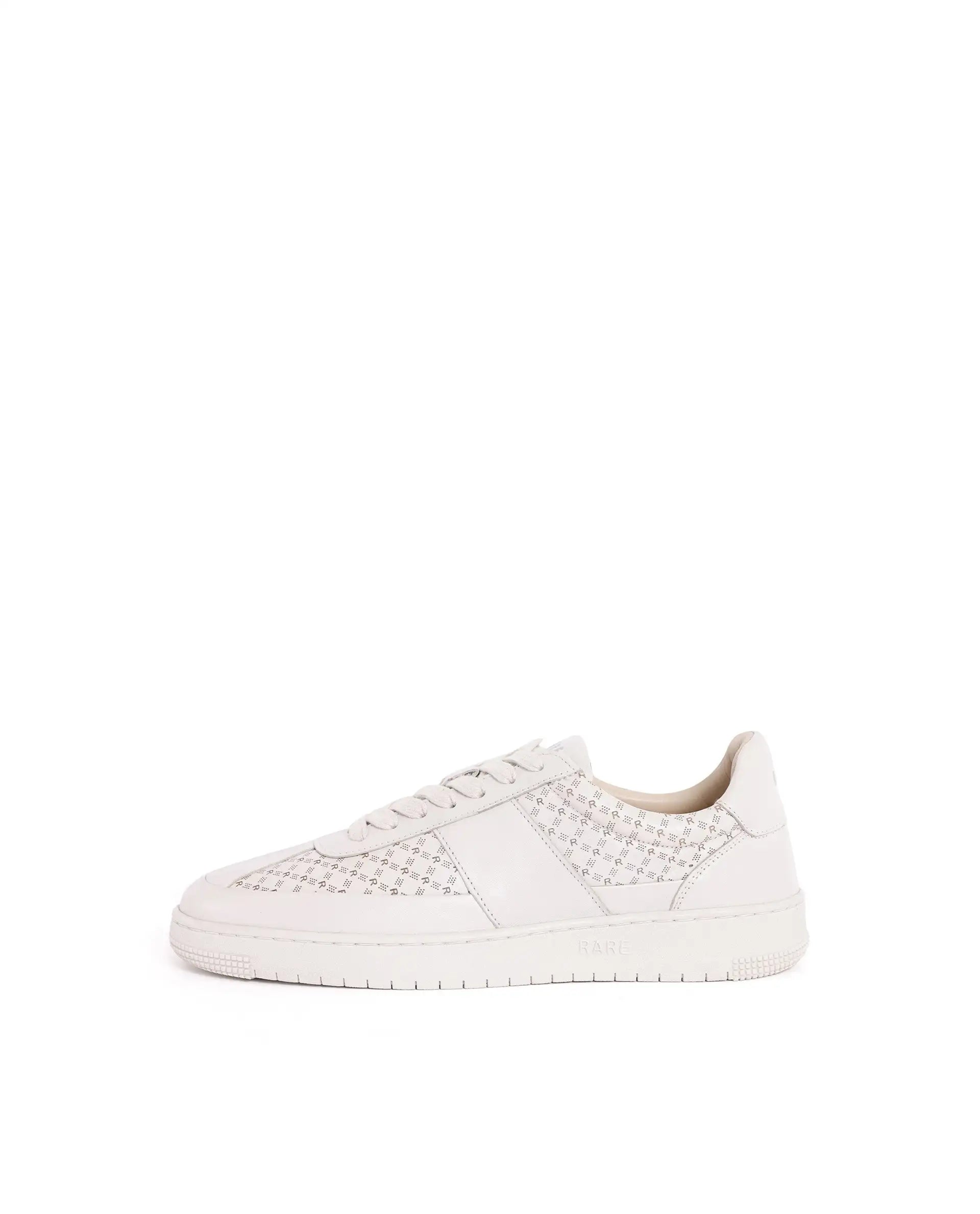 Rare Rabbit Men's Galileo Stellar Ivory Genuine Leather Monogram Print Low-Top Sneaker Shoes