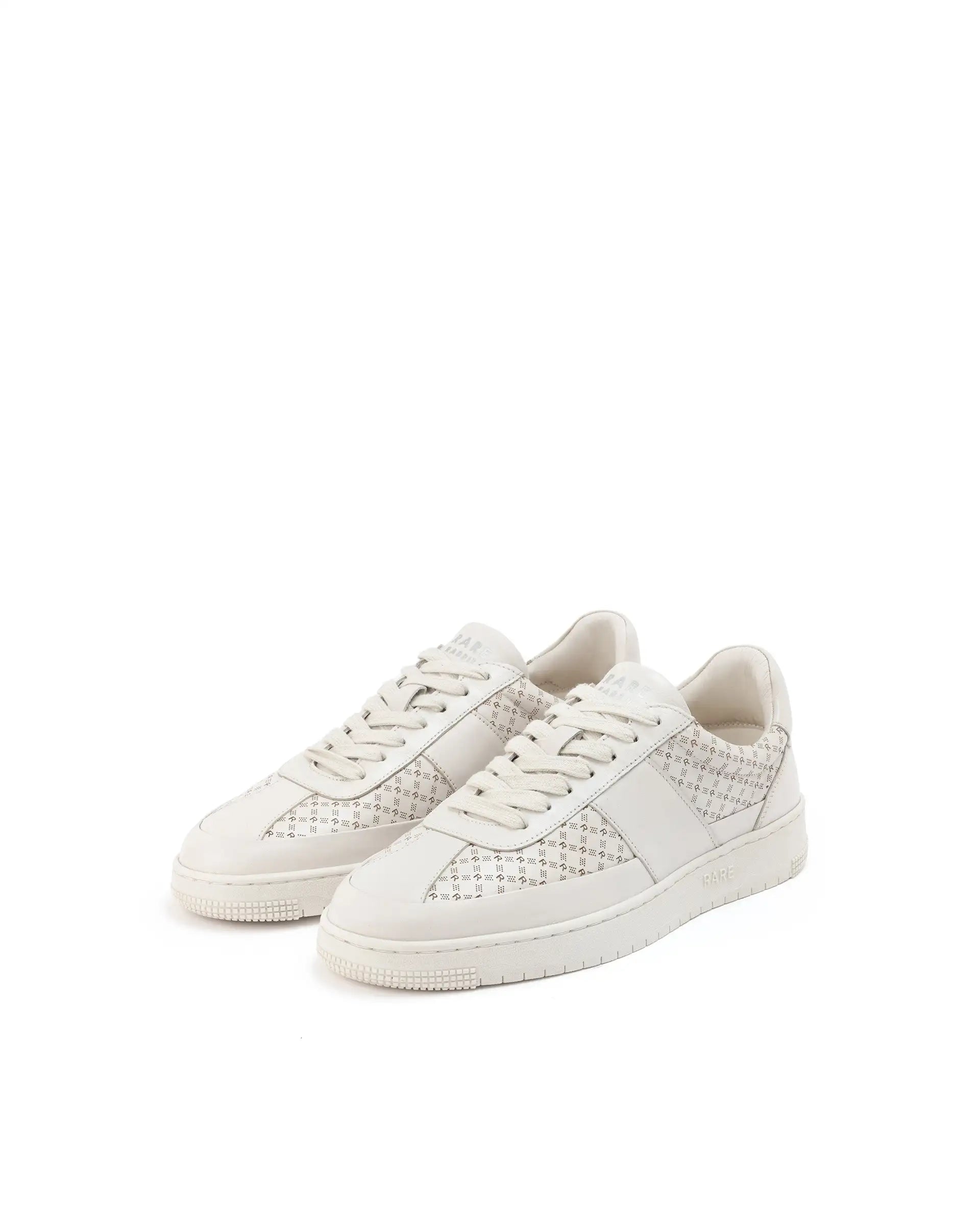Rare Rabbit Men's Galileo Stellar Ivory Genuine Leather Monogram Print Low-Top Sneaker Shoes