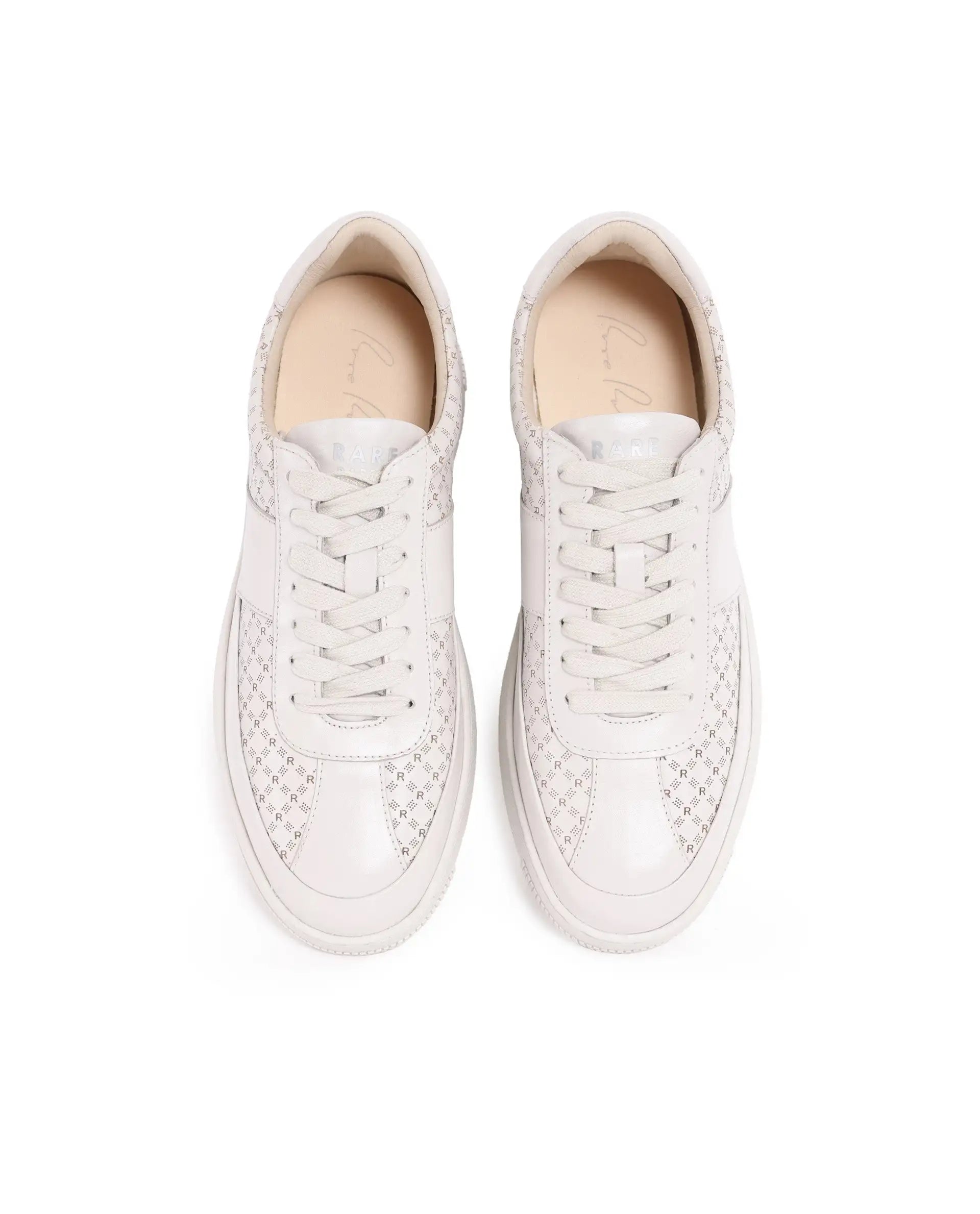 Rare Rabbit Men's Galileo Stellar Ivory Genuine Leather Monogram Print Low-Top Sneaker Shoes