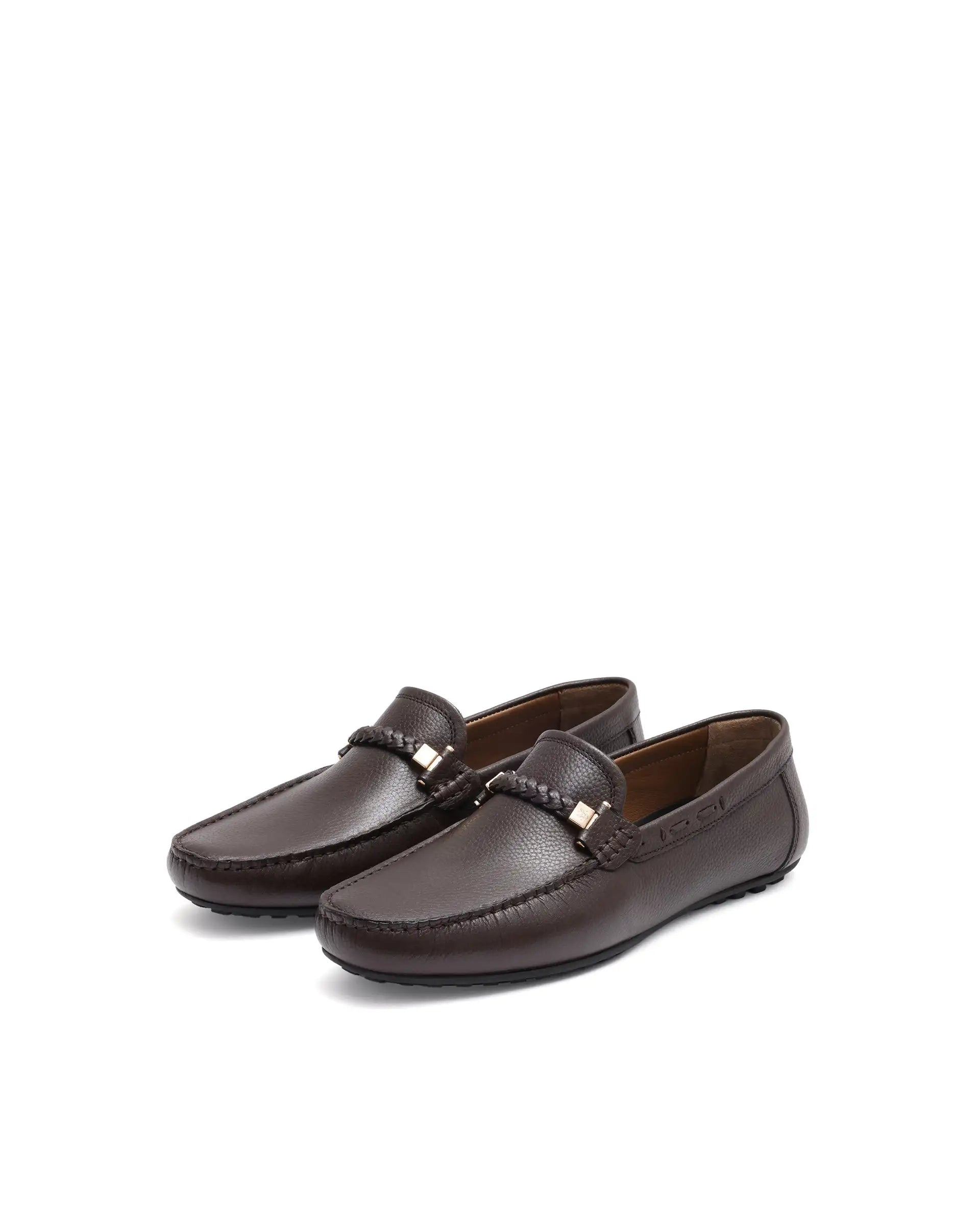 Rare Rabbit Men's Grain Brown Slip-On Genuine Milled Leather Driving Moccasin