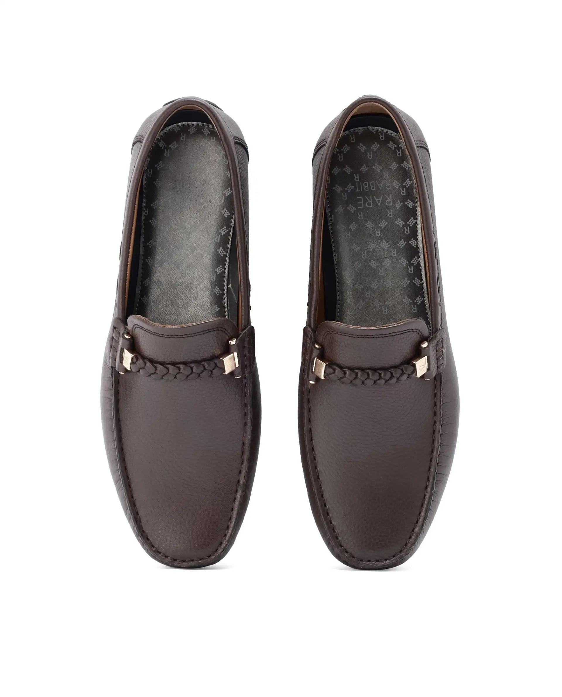 Rare Rabbit Men's Grain Brown Slip-On Genuine Milled Leather Driving Moccasin