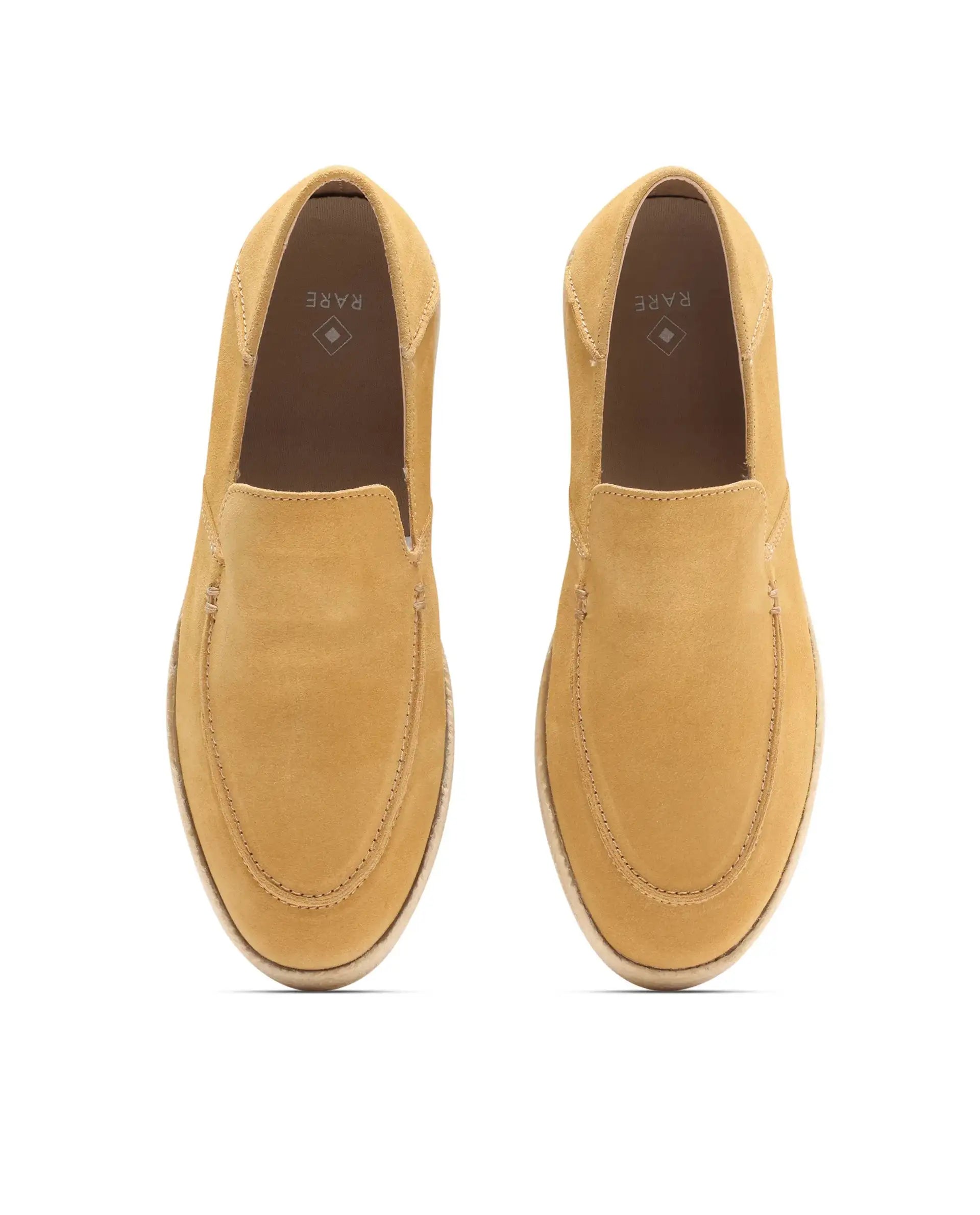 Rare Rabbit Men Havana Mustard Yellow Suede Leather Slip-On Closure Shoes