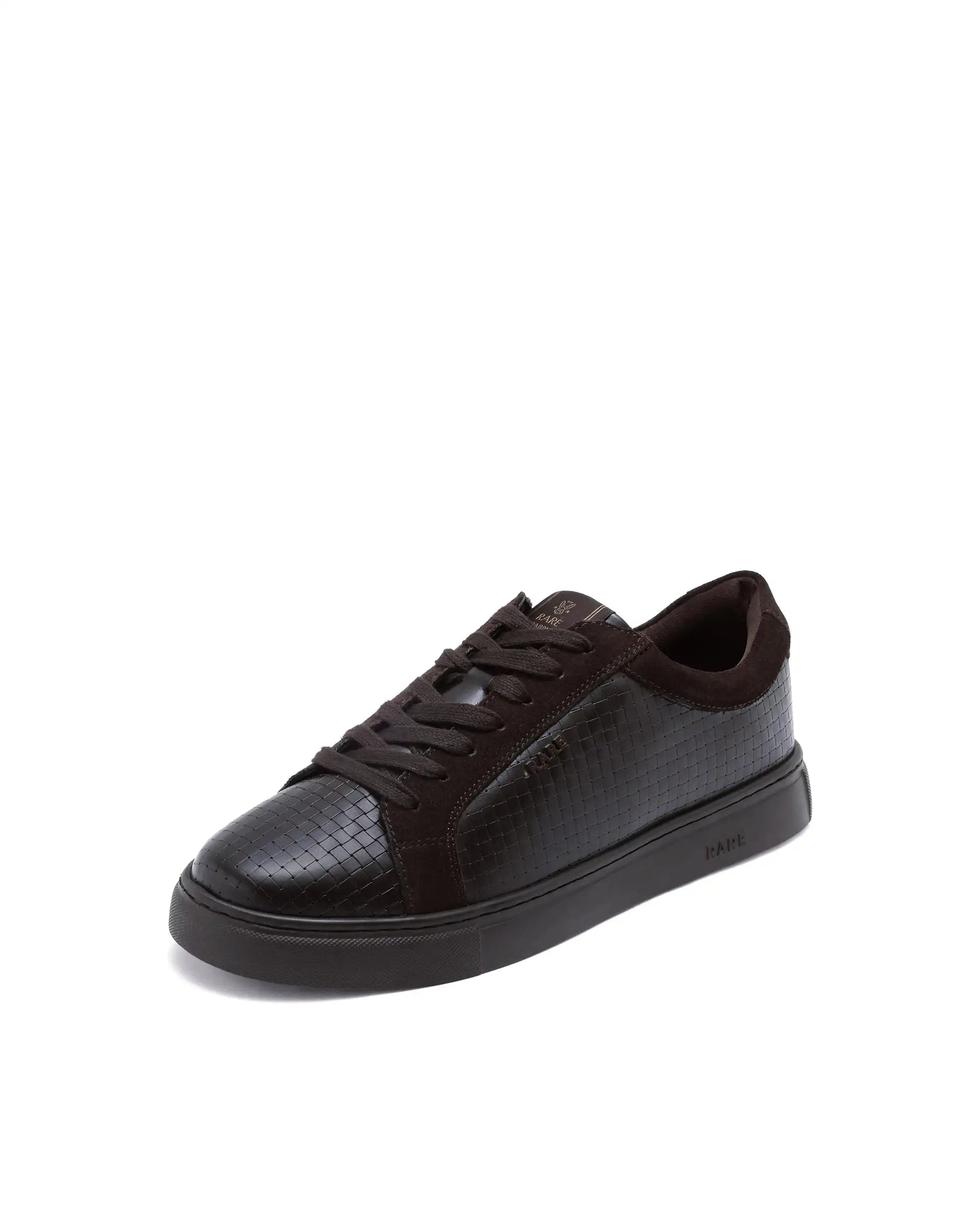 Rare Rabbit Men Herlock Brown Plated Genuine Leather With A Branded Metal Trim Low-Top Lace-Up Sneaker Shoes