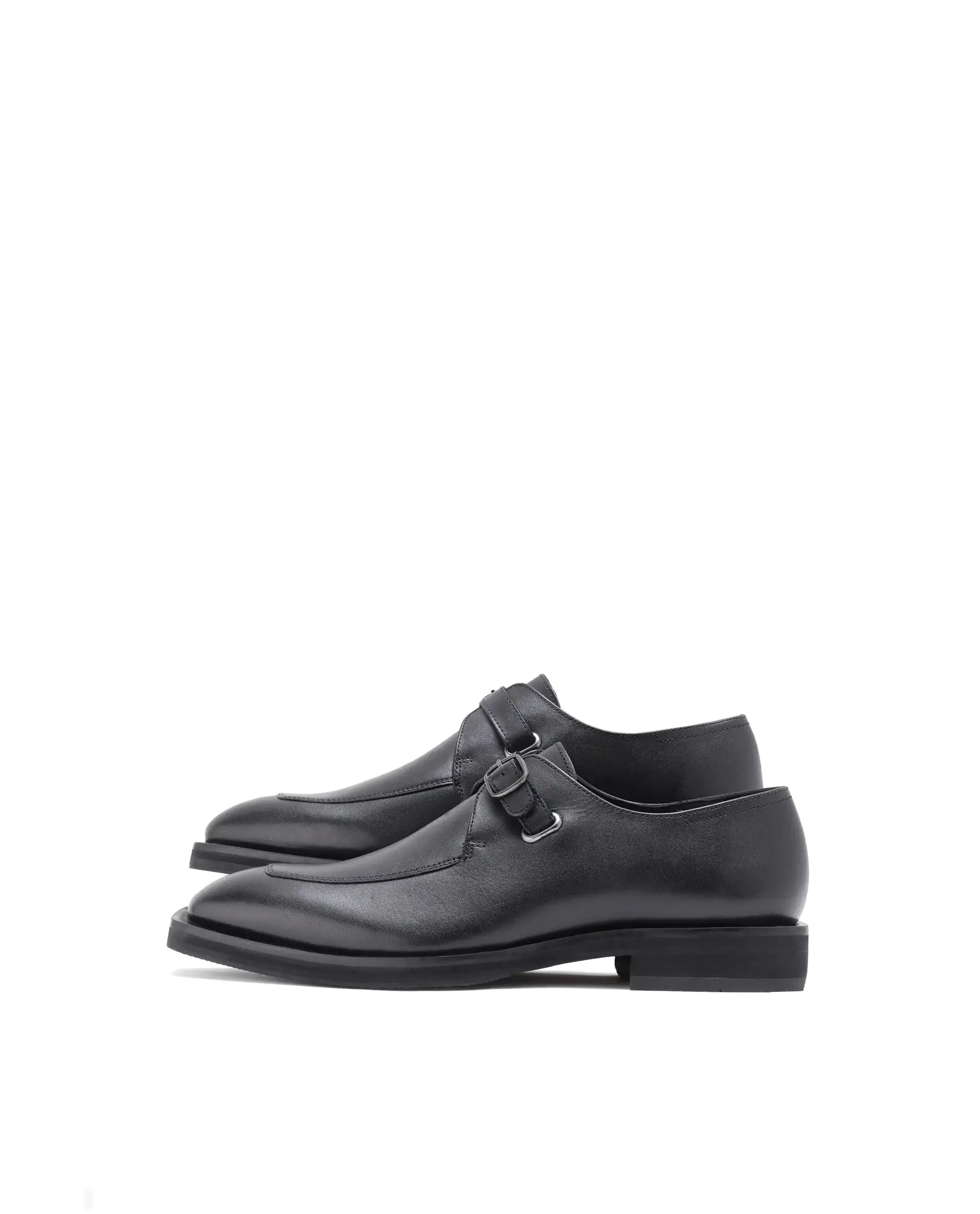 Rare Rabbit Men Kai Black Genuine Leather Buckle Strap Slip-On Loafers