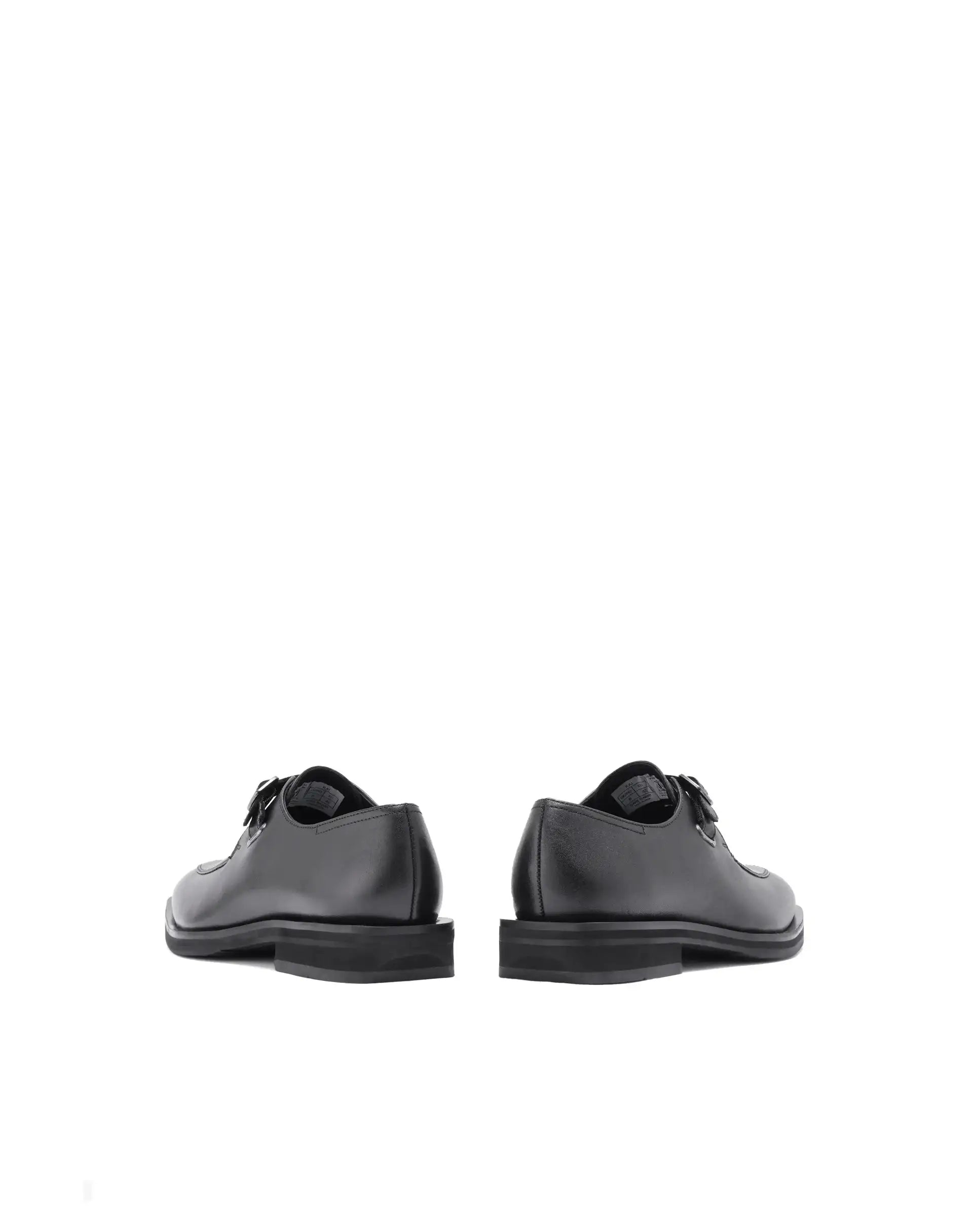 Rare Rabbit Men Kai Black Genuine Leather Buckle Strap Slip-On Loafers