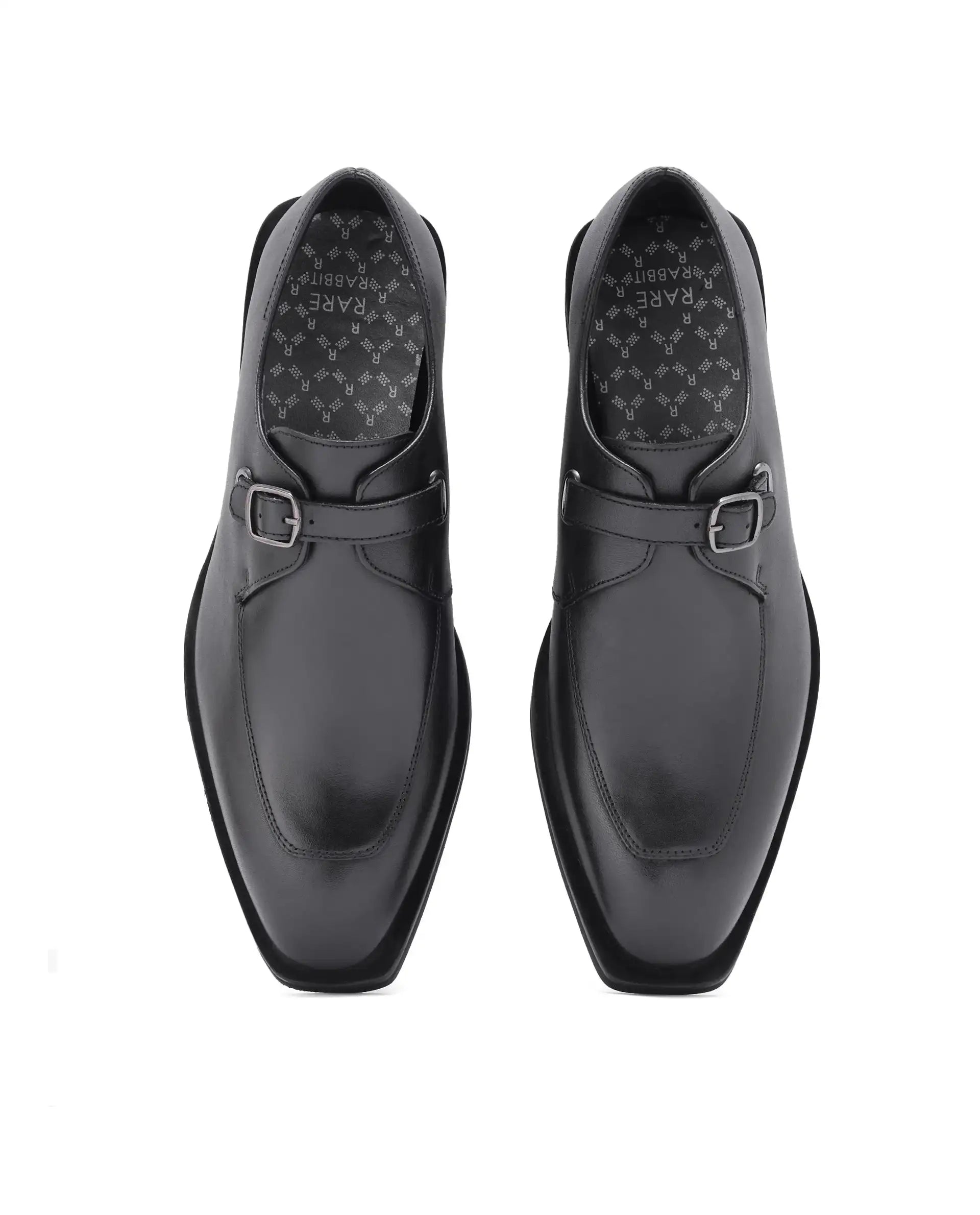 Rare Rabbit Men Kai Black Genuine Leather Buckle Strap Slip-On Loafers