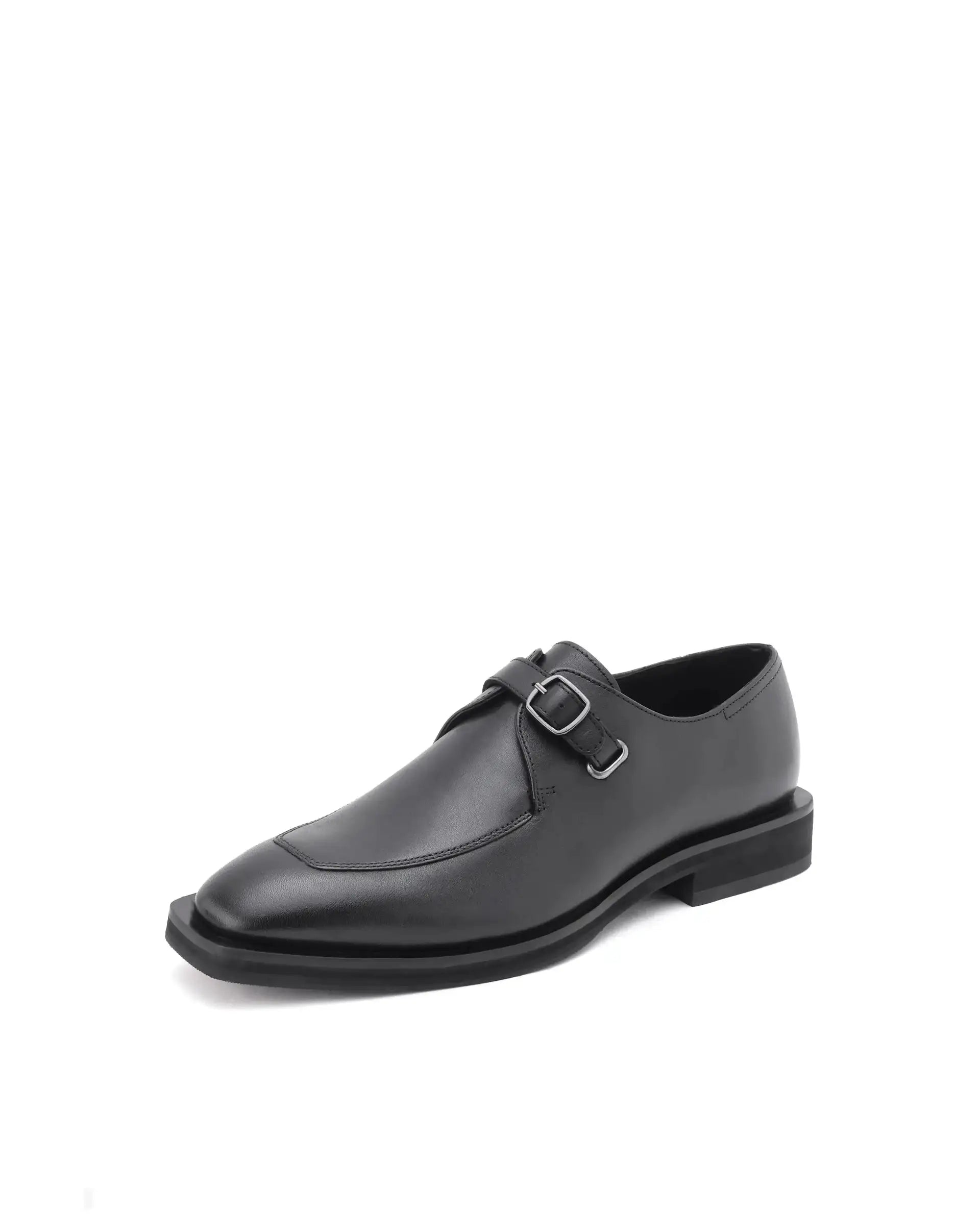 Rare Rabbit Men Kai Black Genuine Leather Buckle Strap Slip-On Loafers