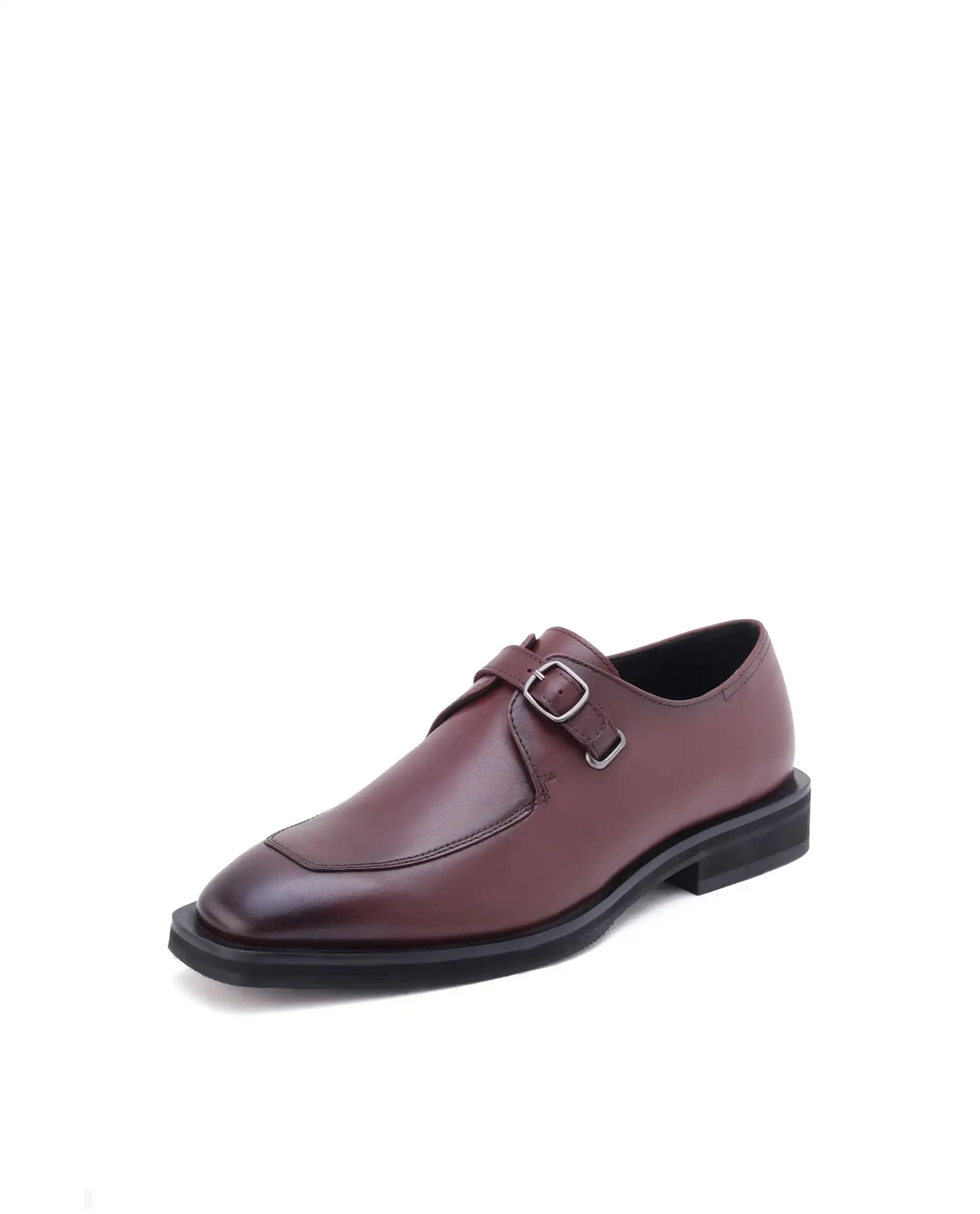 Rare Rabbit Men Kai Maroon Genuine Leather Buckle Strap Slip-On Loafers